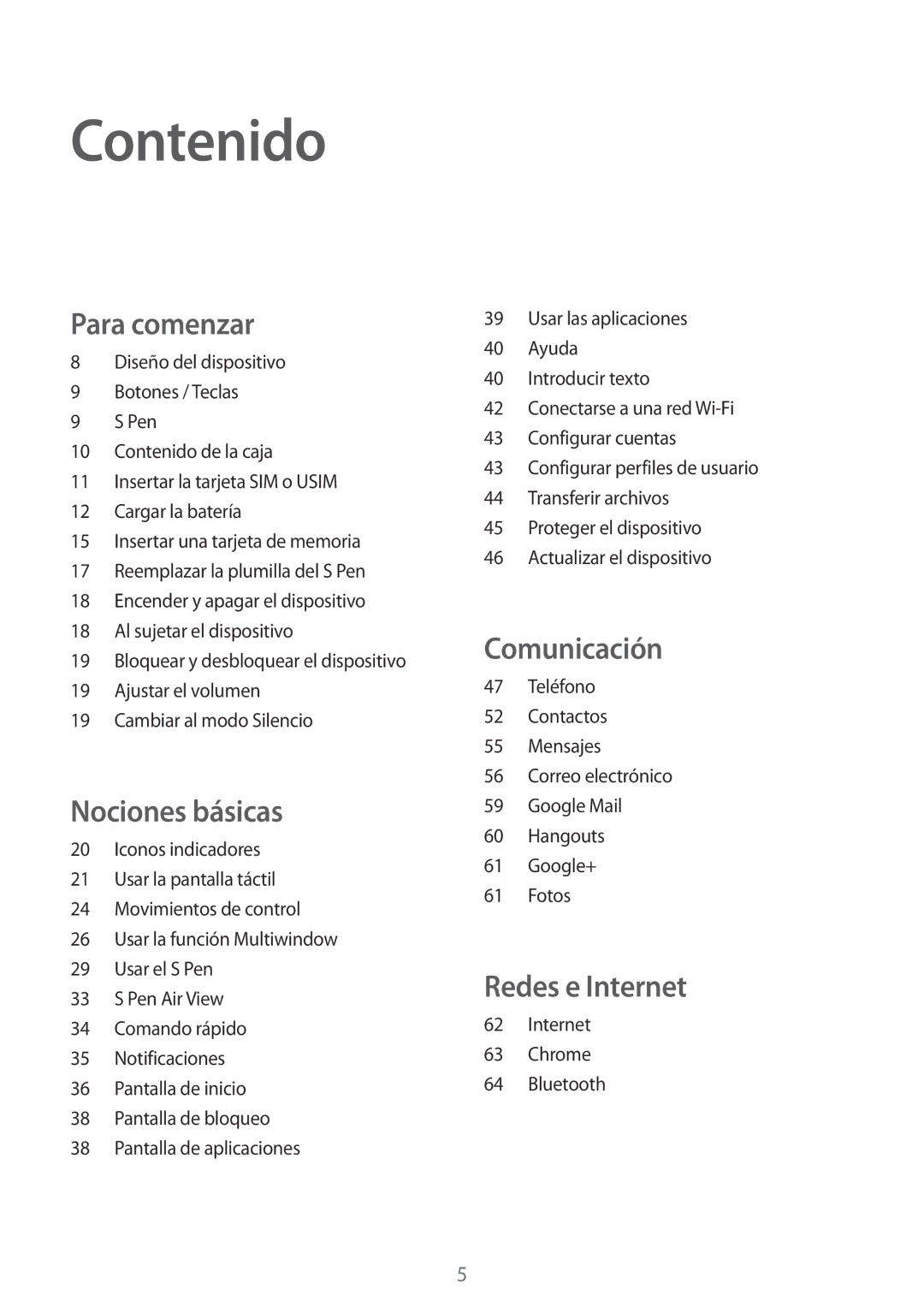 Samsung GT-N8020EAAATL manual Contenido, Para comenzar 