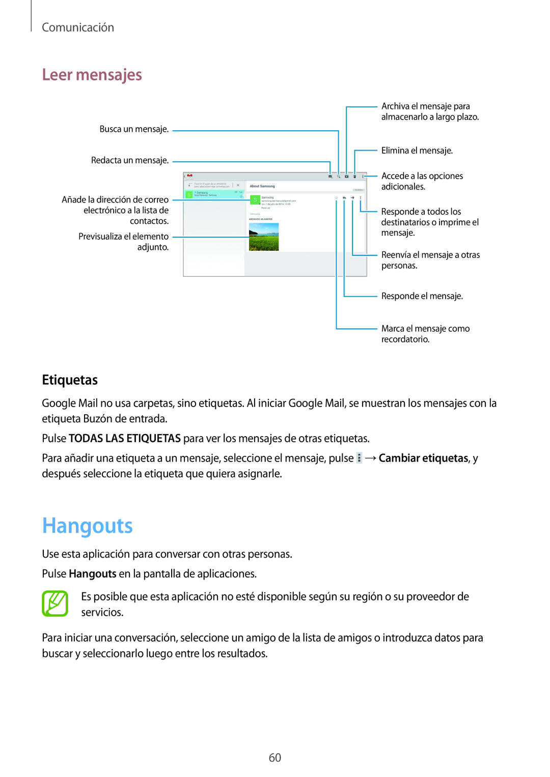 Samsung GT-N8020EAAATL manual Hangouts, Etiquetas 