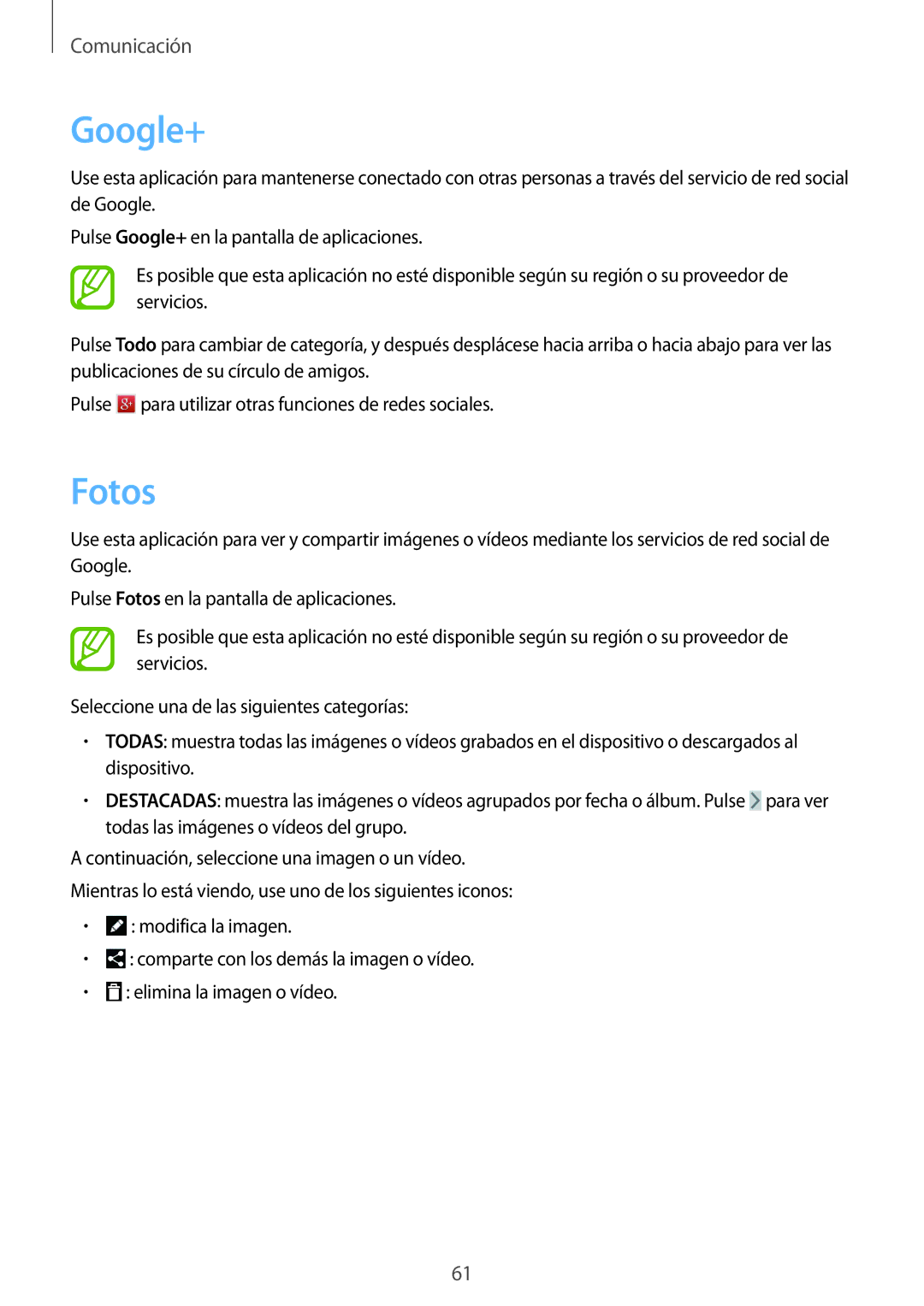 Samsung GT-N8020EAAATL manual Google+, Fotos 