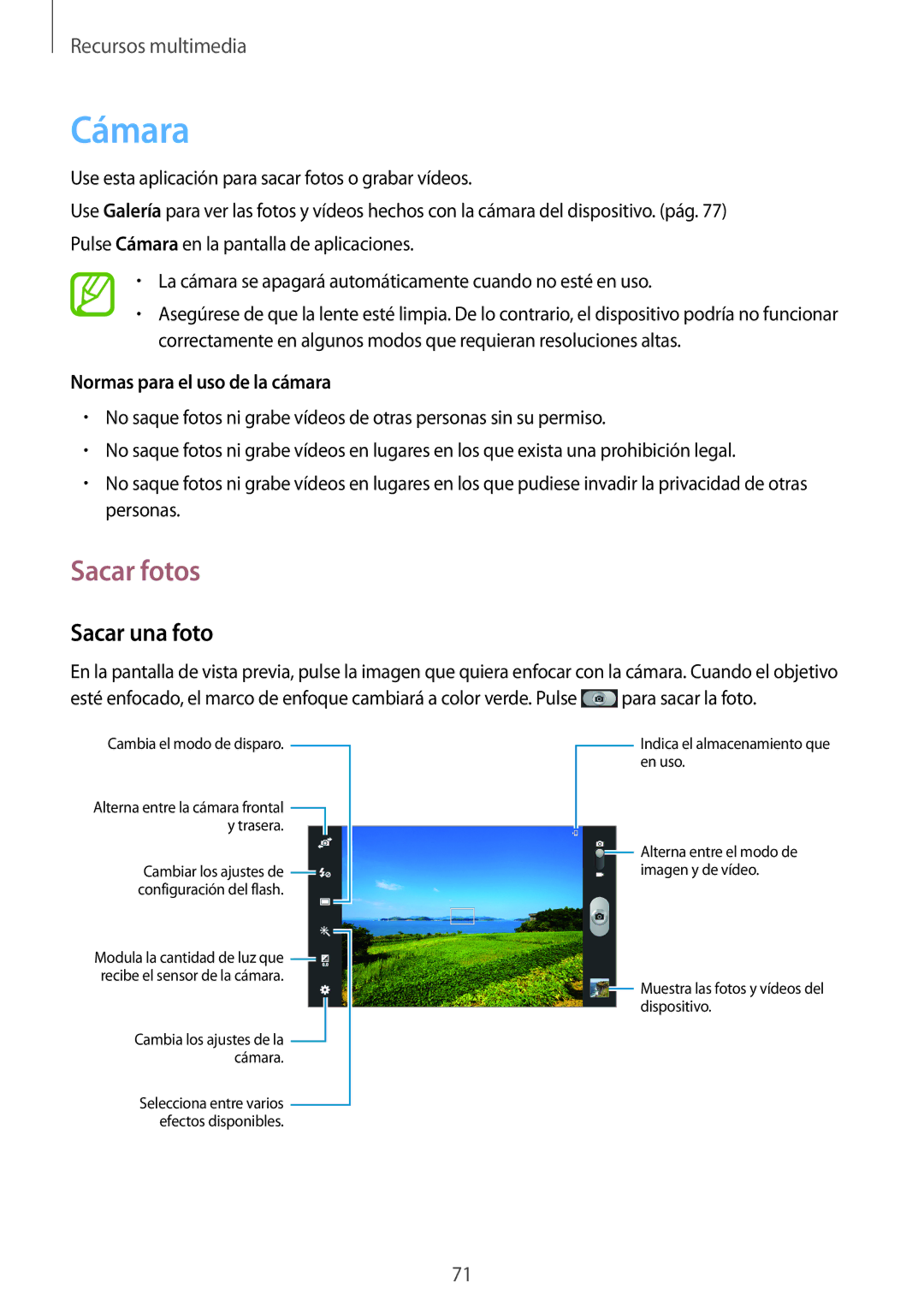 Samsung GT-N8020EAAATL manual Cámara, Sacar fotos, Sacar una foto, Normas para el uso de la cámara 