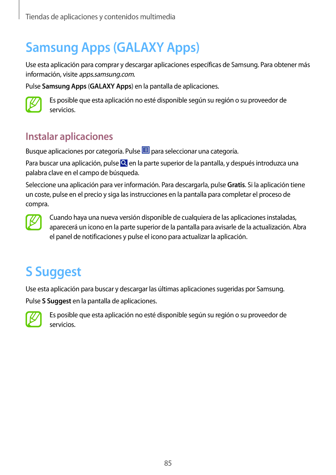 Samsung GT-N8020EAAATL manual Samsung Apps Galaxy Apps, Suggest 