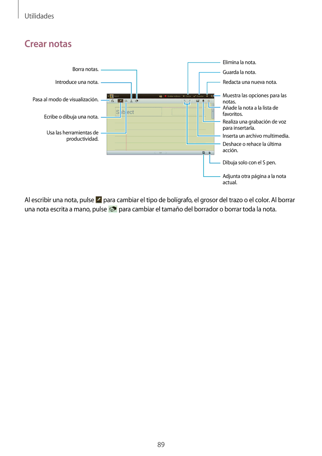 Samsung GT-N8020EAAATL manual Crear notas, Borra notas Introduce una nota 