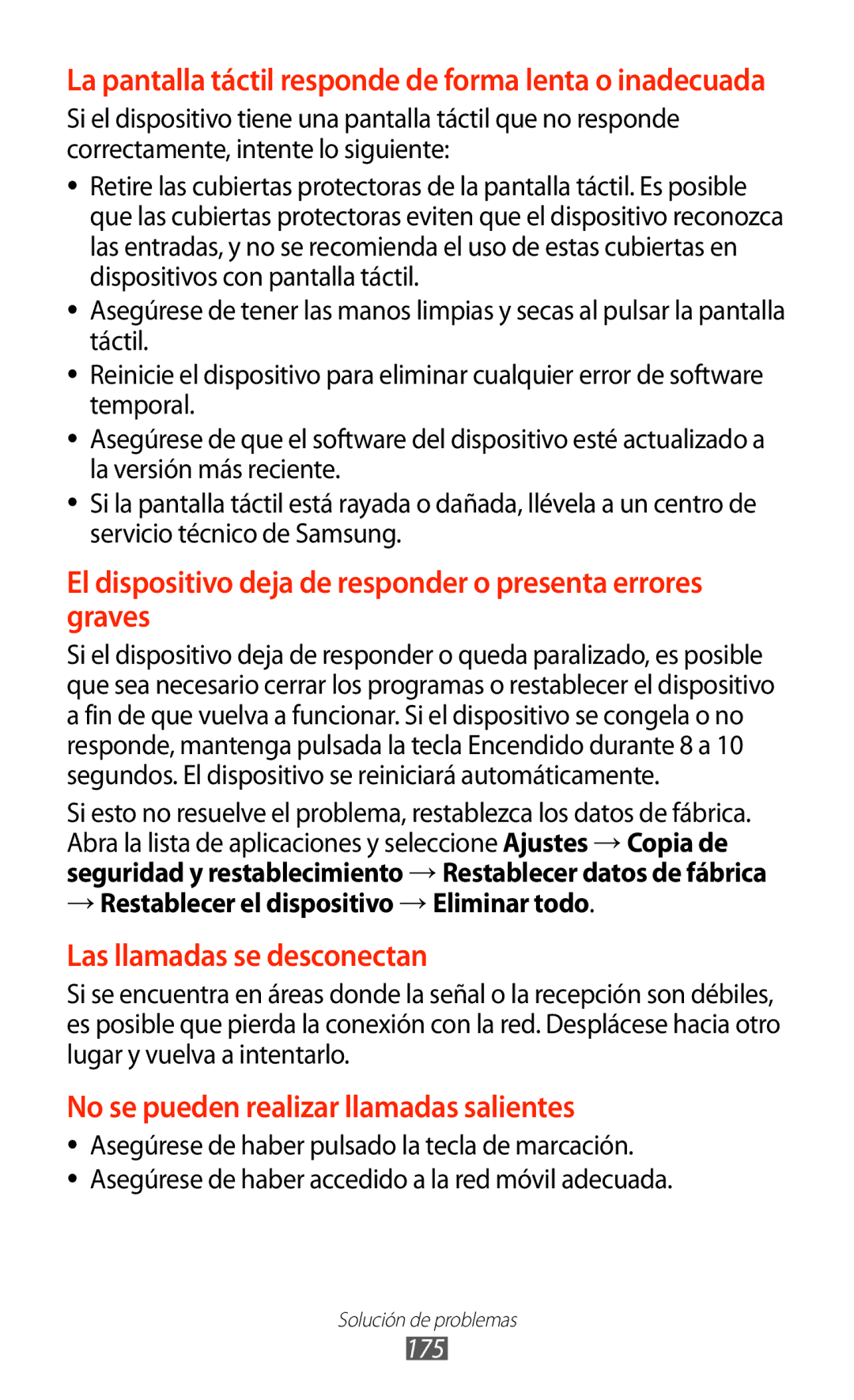 Samsung GT-N8020EAAATL manual → Restablecer el dispositivo → Eliminar todo, 175 