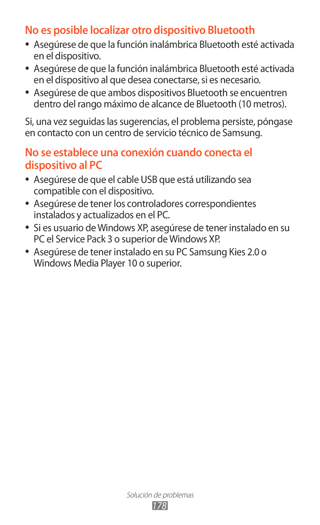 Samsung GT-N8020EAAATL manual No es posible localizar otro dispositivo Bluetooth, 178 