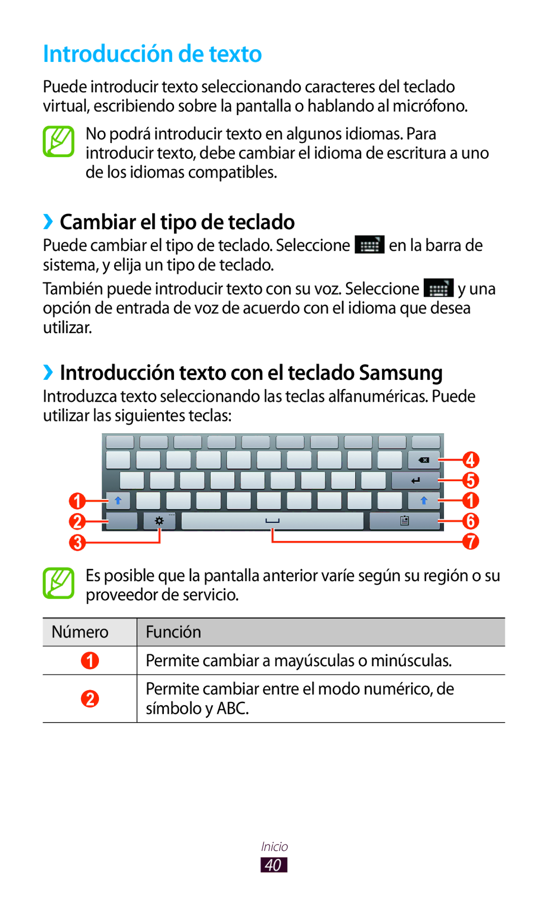 Samsung GT-N8020EAAATL Introducción de texto, ››Cambiar el tipo de teclado, ››Introducción texto con el teclado Samsung 