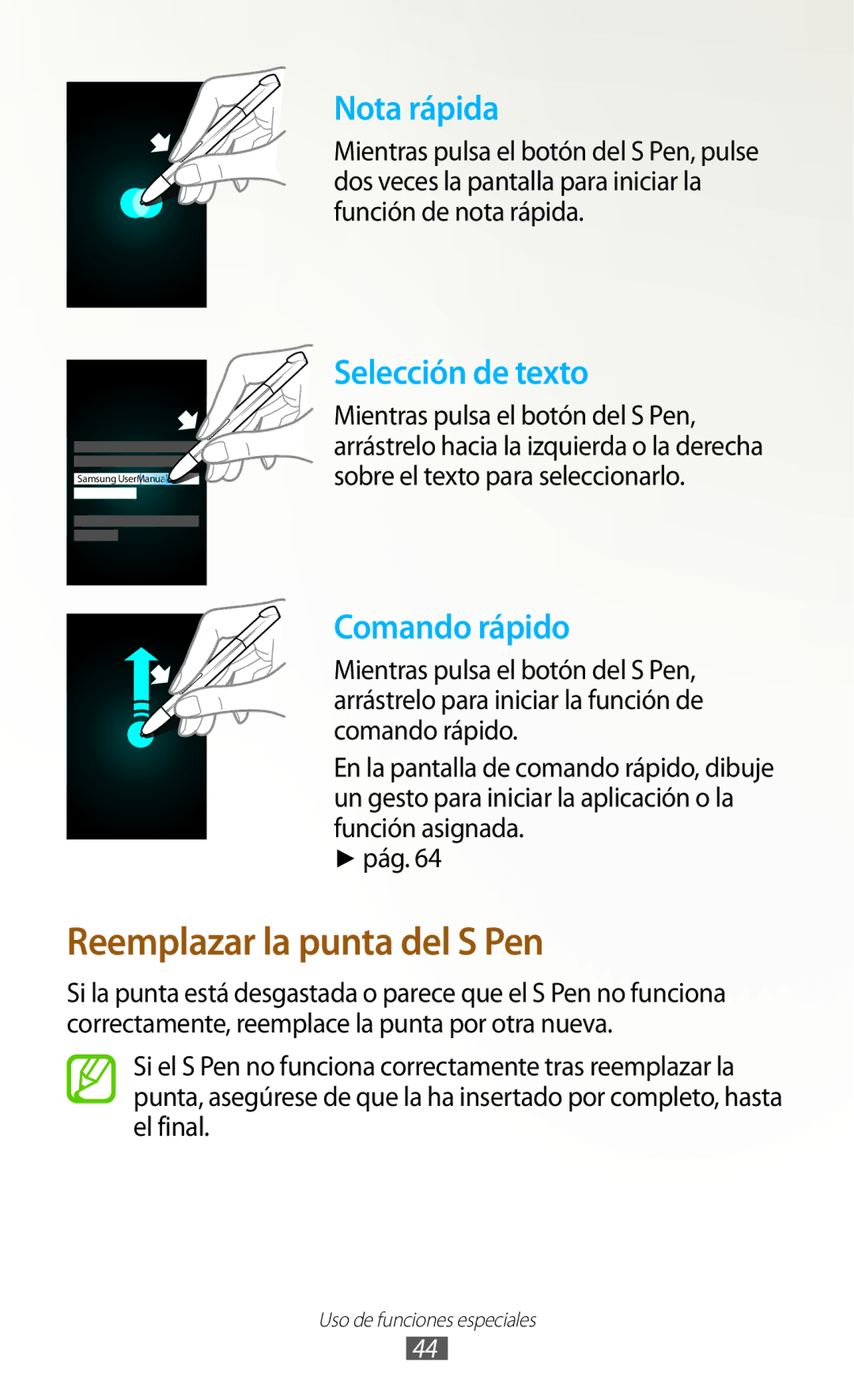 Samsung GT-N8020EAAATL manual Mientras pulsa el botón del S Pen, Sobre el texto para seleccionarlo 