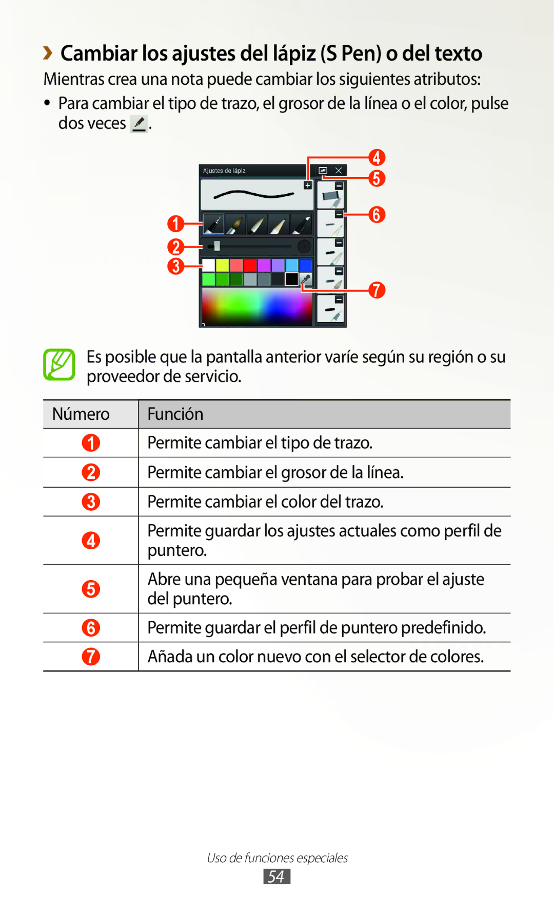 Samsung GT-N8020EAAATL manual ››Cambiar los ajustes del lápiz S Pen o del texto 