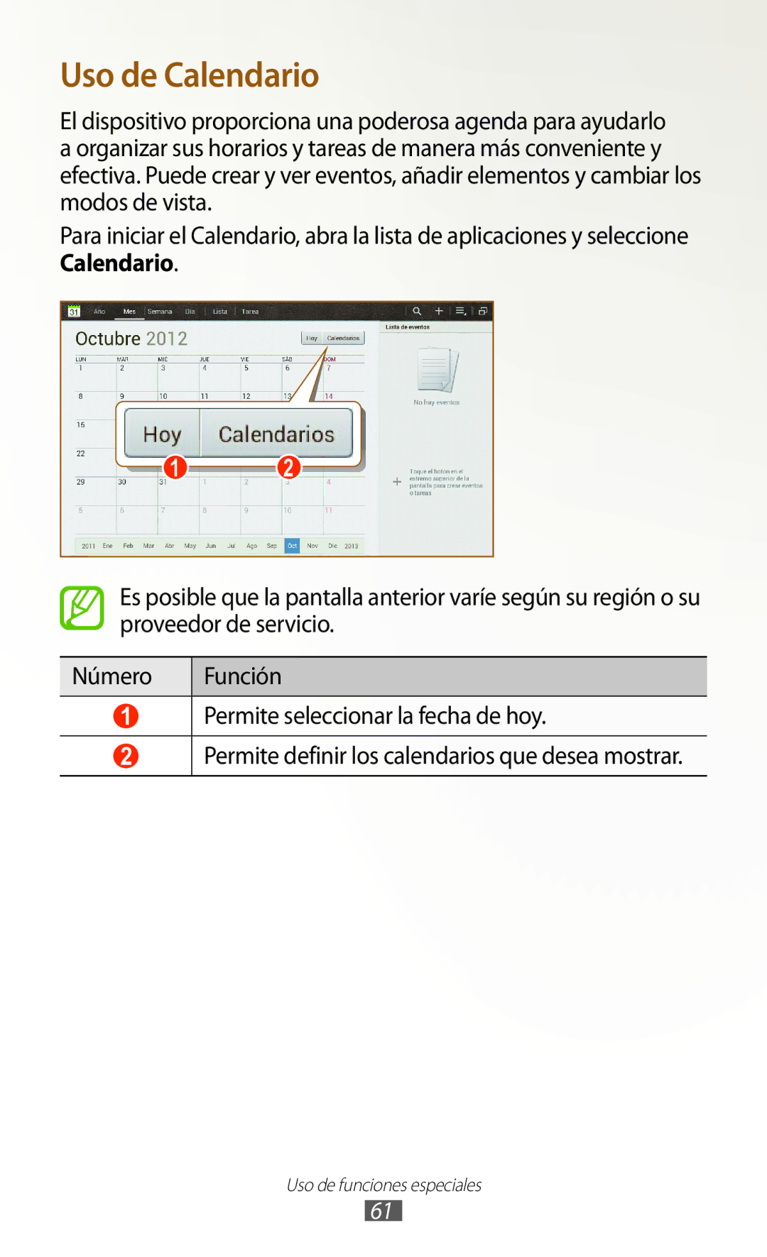 Samsung GT-N8020EAAATL manual Uso de Calendario 