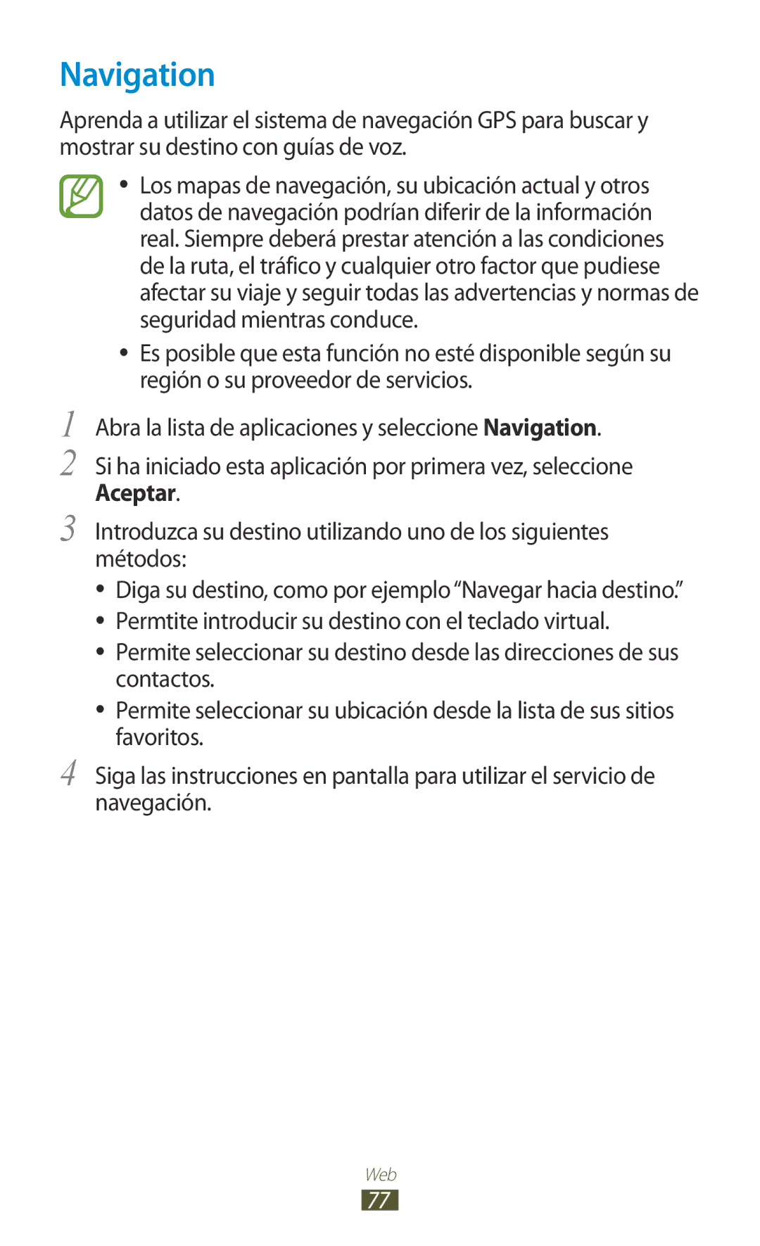 Samsung GT-N8020EAAATL manual Navigation, Aceptar 