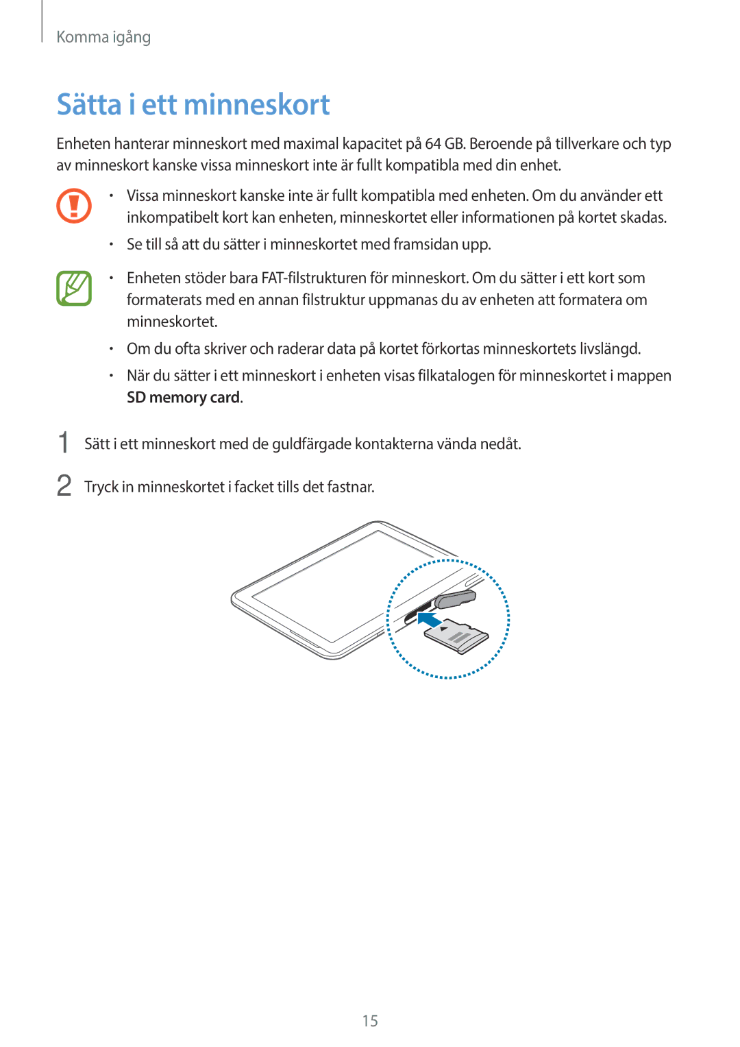 Samsung GT-N8020ZWANEE, GT-N8020EAATLA, GT-N8020EAANEE, GT-N8020ZWATEN, GT-N8020ZWAHTD, GT-N8020ZWATLA Sätta i ett minneskort 