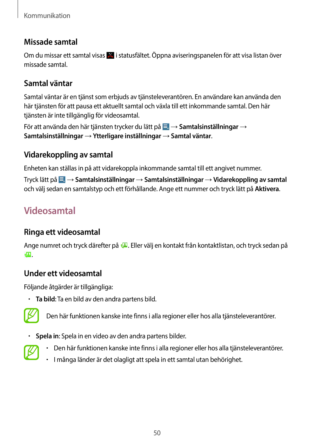 Samsung GT-N8020ZWATEN, GT-N8020EAATLA, GT-N8020EAANEE, GT-N8020ZWANEE, GT-N8020ZWAHTD, GT-N8020ZWATLA manual Videosamtal 