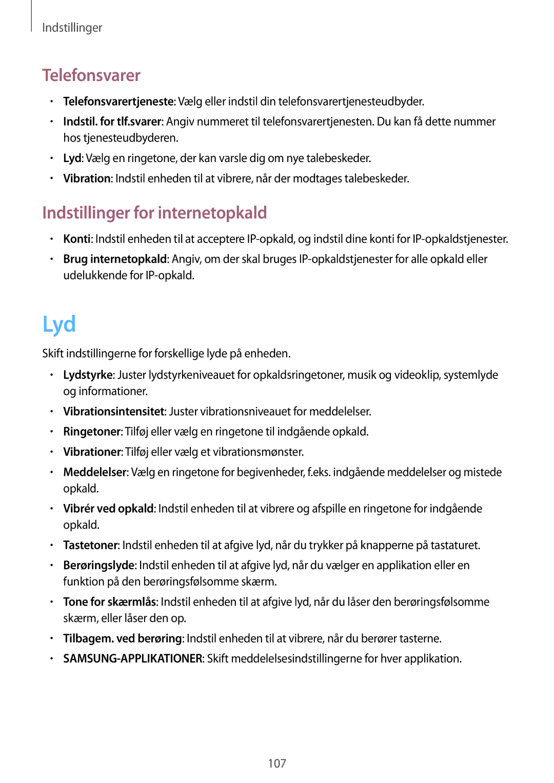 Samsung GT-N8020ZWATLA, GT-N8020EAATLA, GT-N8020EAANEE, GT-N8020ZWATEN Lyd, Telefonsvarer, Indstillinger for internetopkald 