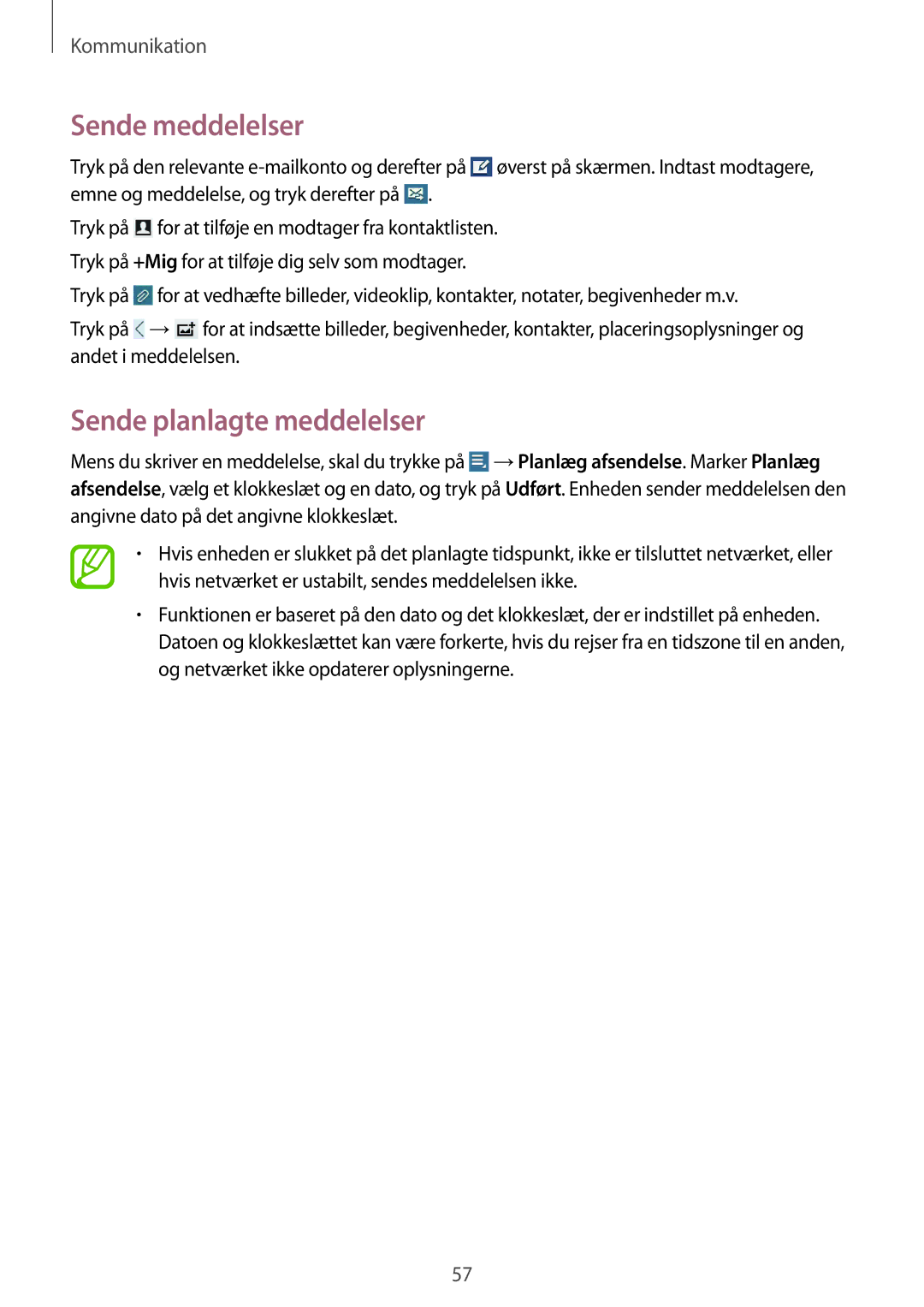 Samsung GT-N8020ZWANEE, GT-N8020EAATLA, GT-N8020EAANEE, GT-N8020ZWATEN, GT-N8020ZWAHTD, GT-N8020ZWATLA manual Sende meddelelser 