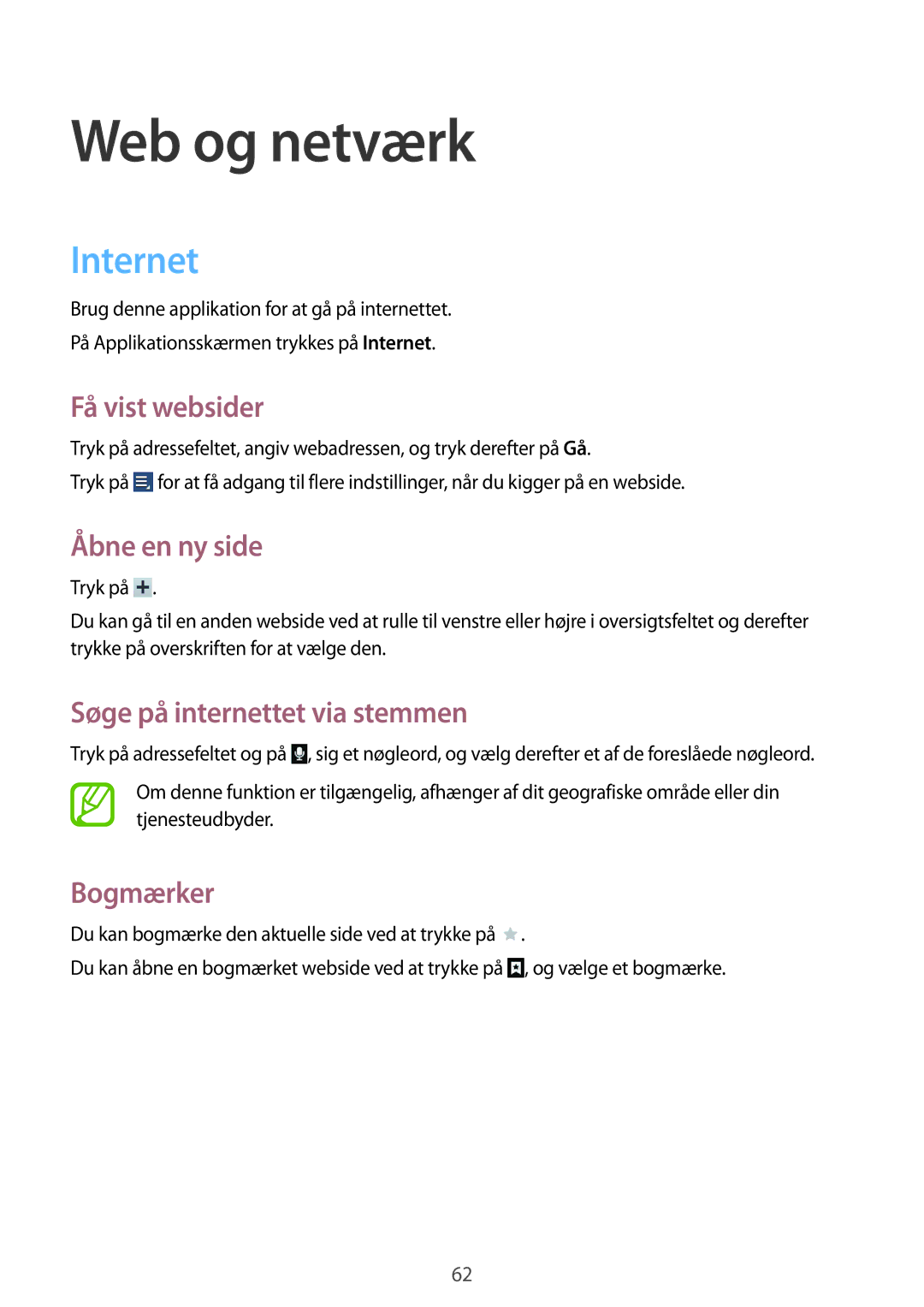 Samsung GT-N8020ZWATEN, GT-N8020EAATLA, GT-N8020EAANEE, GT-N8020ZWANEE, GT-N8020ZWAHTD manual Web og netværk, Internet 