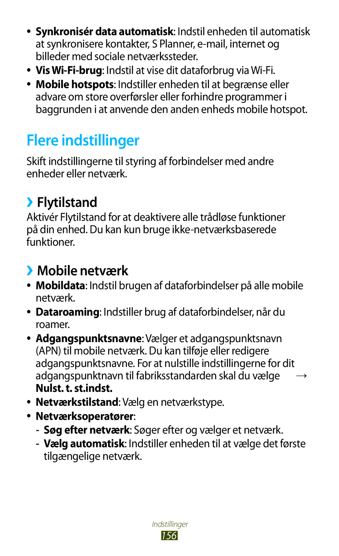 Samsung GT-N8020EAATLA, GT-N8020EAANEE manual Flere indstillinger, ››Flytilstand, ››Mobile netværk, Nulst. t. st.indst 