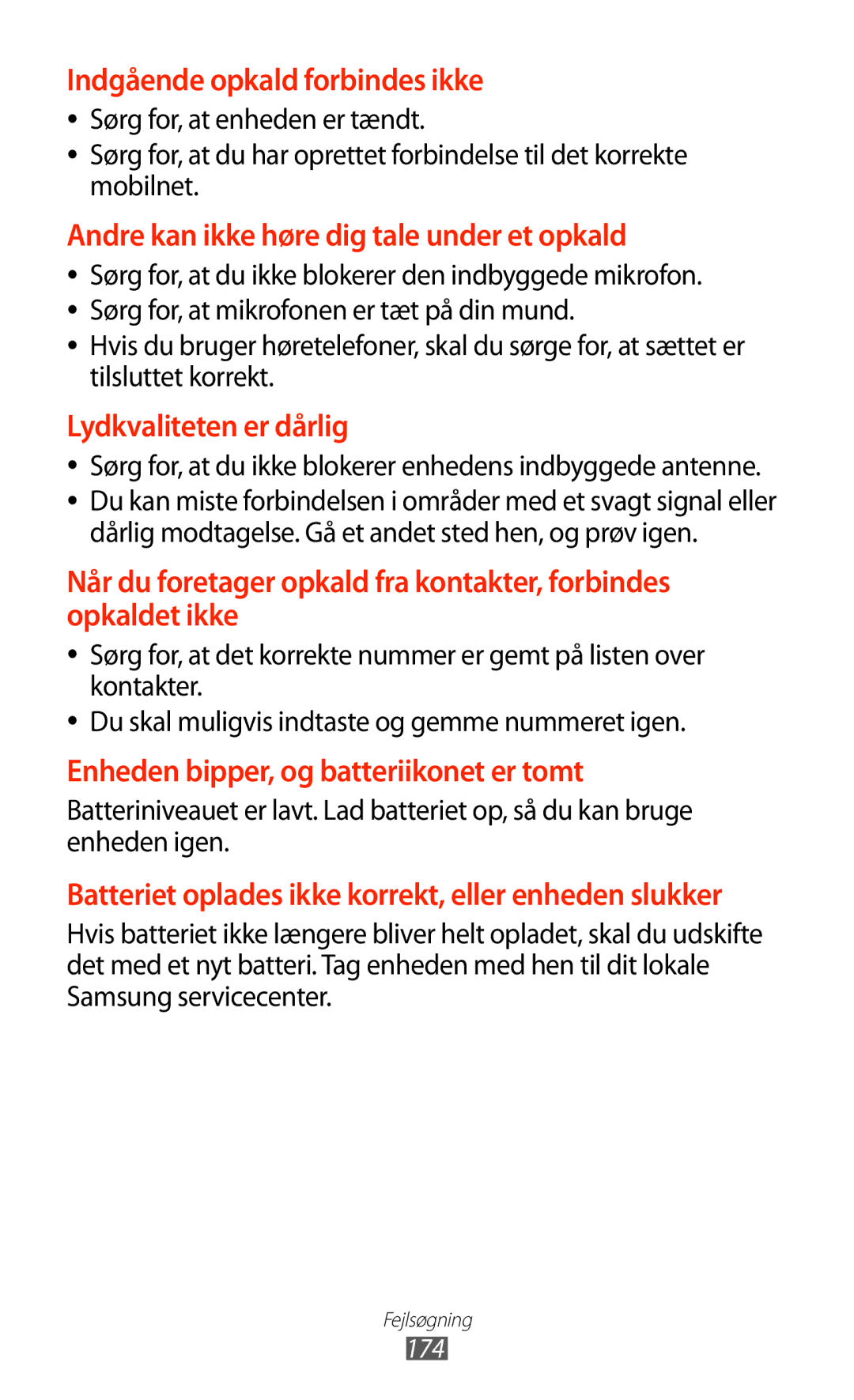 Samsung GT-N8020EAATLA, GT-N8020EAANEE, GT-N8020ZWATEN, GT-N8020ZWANEE, GT-N8020ZWAHTD manual Indgående opkald forbindes ikke 