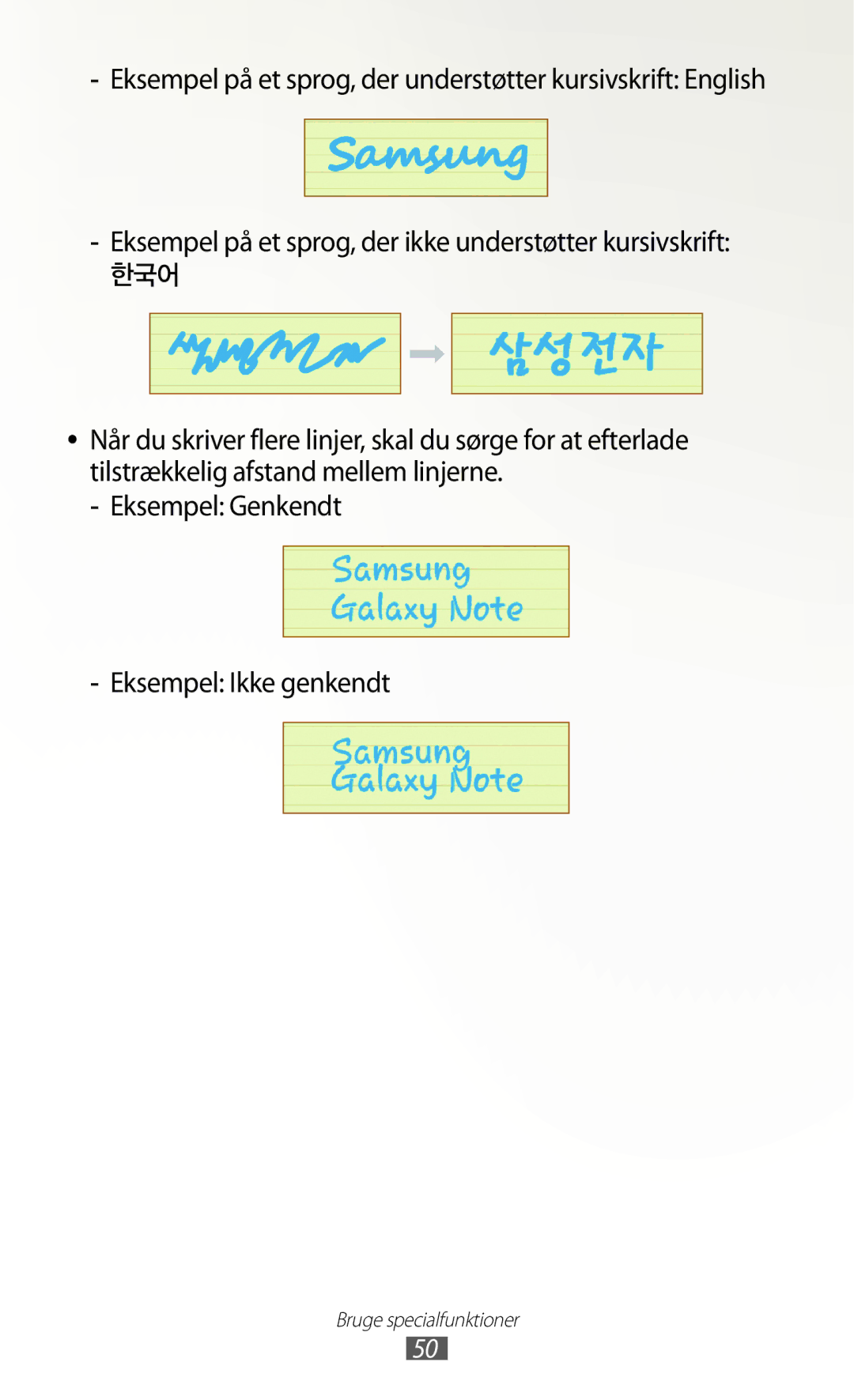 Samsung GT-N8020ZWATEN, GT-N8020EAATLA, GT-N8020EAANEE manual Eksempel på et sprog, der ikke understøtter kursivskrift 