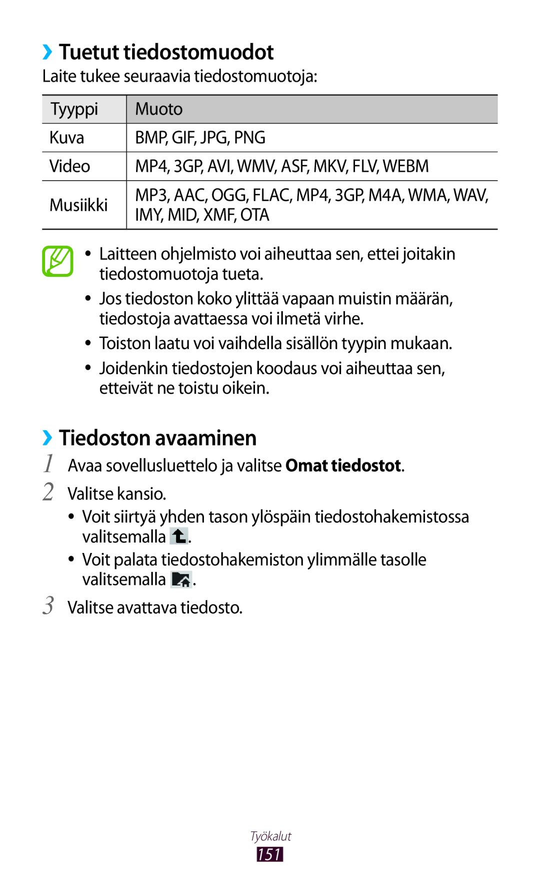 Samsung GT-N8020EAANEE, GT-N8020EAATLA, GT-N8020ZWATEN, GT-N8020ZWANEE manual Tuetut tiedostomuodot, ››Tiedoston avaaminen 