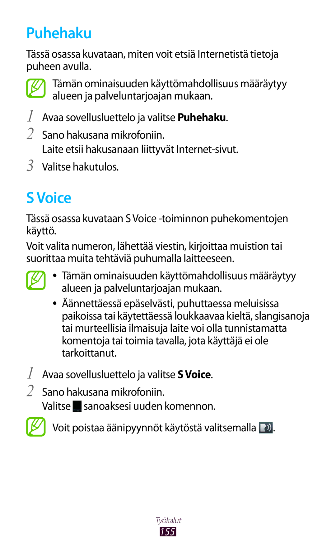 Samsung GT-N8020ZWATLA, GT-N8020EAATLA, GT-N8020EAANEE, GT-N8020ZWATEN, GT-N8020ZWANEE, GT-N8020ZWAHTD manual Puhehaku, Voice 