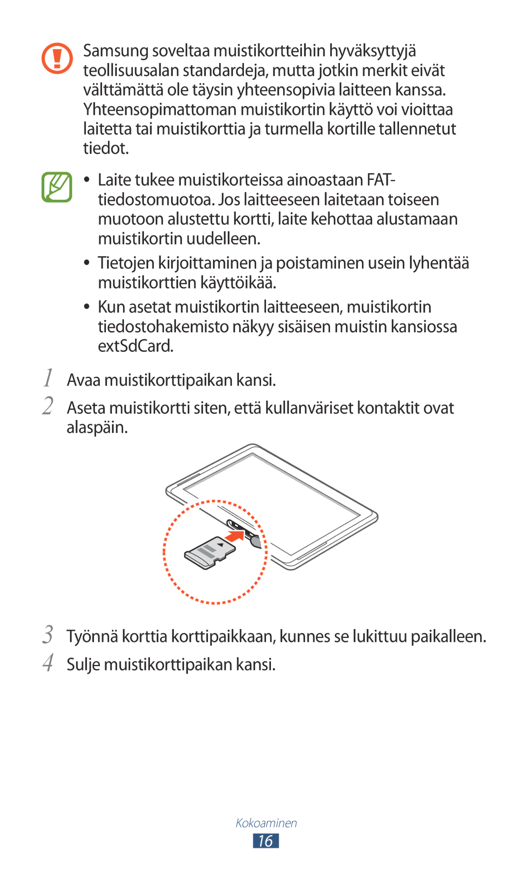 Samsung GT-N8020ZWAHTD, GT-N8020EAATLA, GT-N8020EAANEE, GT-N8020ZWATEN, GT-N8020ZWANEE, GT-N8020ZWATLA manual Kokoaminen 