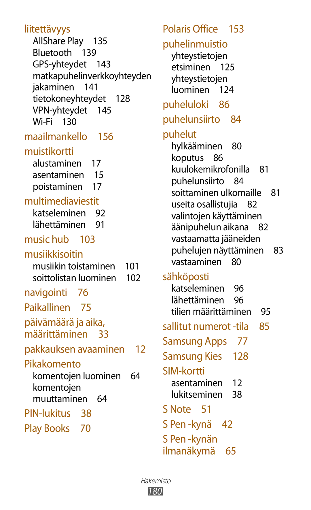 Samsung GT-N8020EAATLA, GT-N8020EAANEE, GT-N8020ZWATEN, GT-N8020ZWANEE, GT-N8020ZWAHTD manual Maailmankello 156 muistikortti 