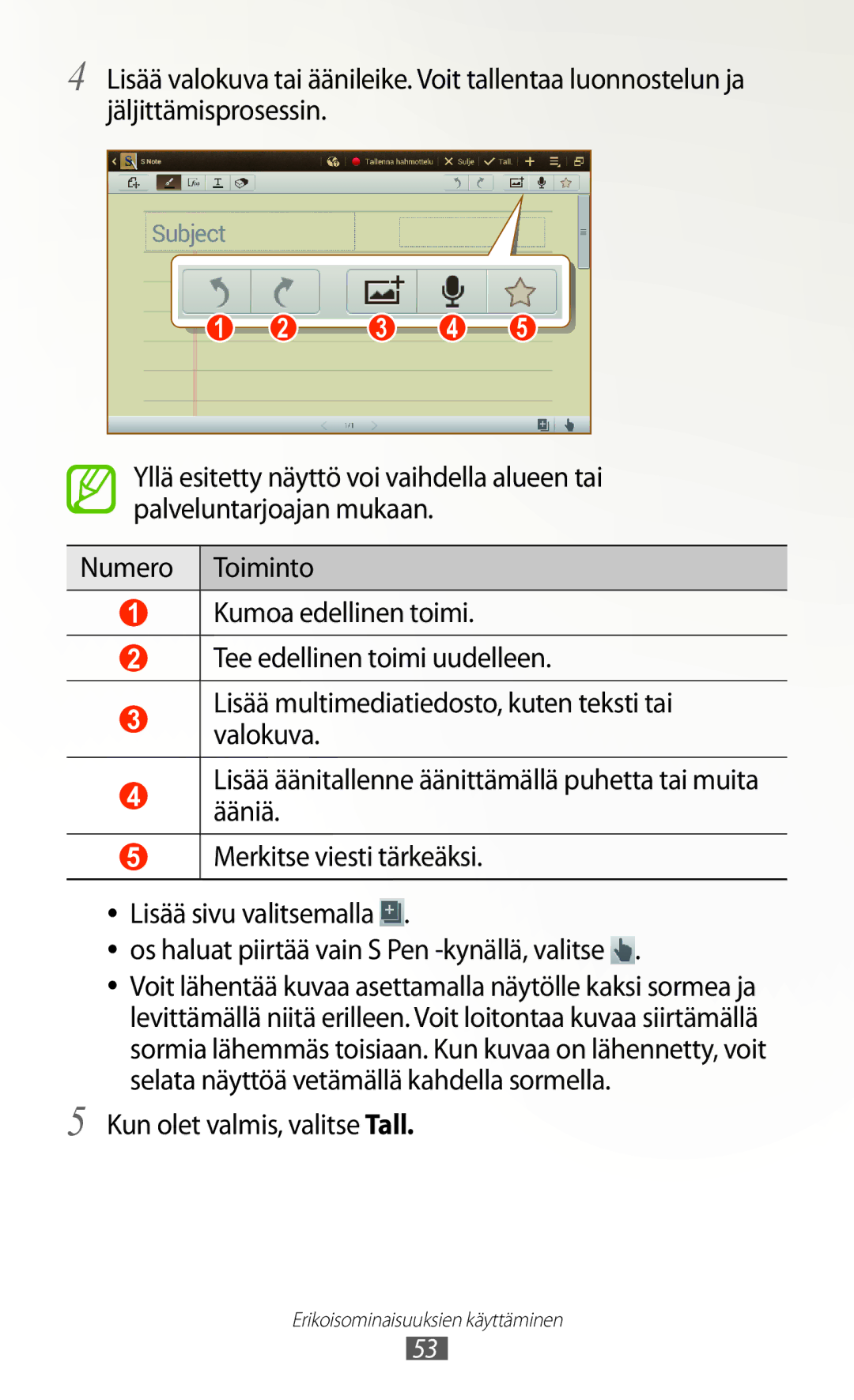 Samsung GT-N8020ZWATLA, GT-N8020EAATLA, GT-N8020EAANEE, GT-N8020ZWATEN, GT-N8020ZWANEE manual Kun olet valmis, valitse Tall 