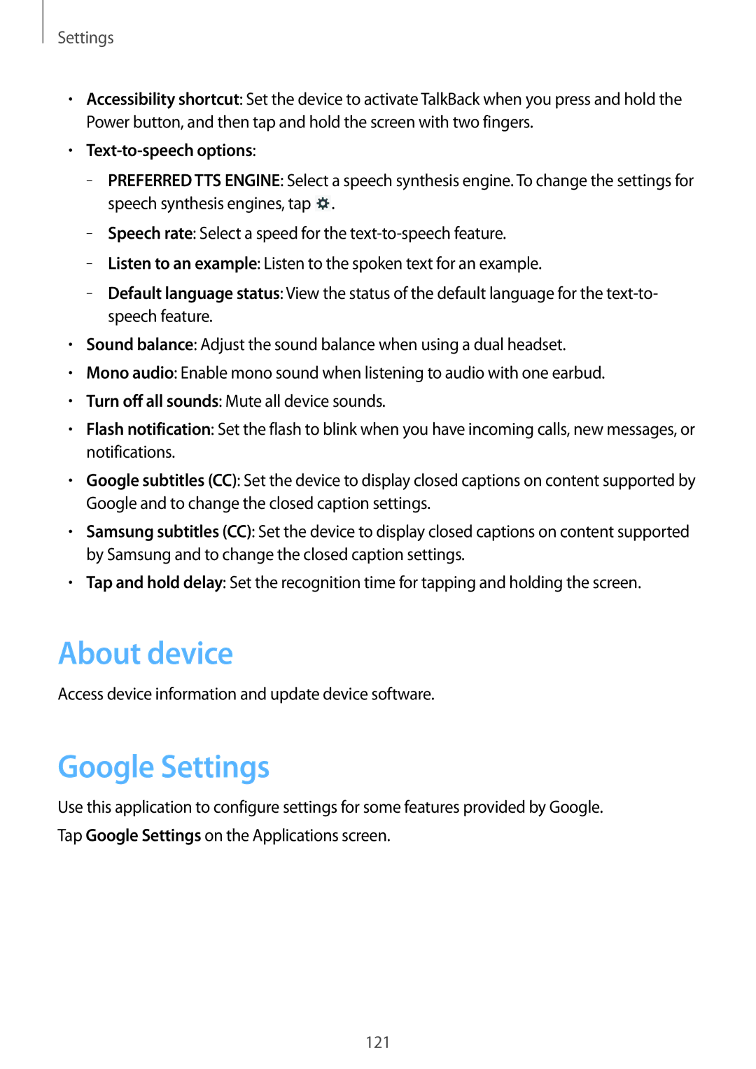 Samsung GT-N8020ZWATIM, GT-N8020EAATPH, GT-N8020ZWAVD2, GT-N8020EAATMN About device, Google Settings, Text-to-speech options 