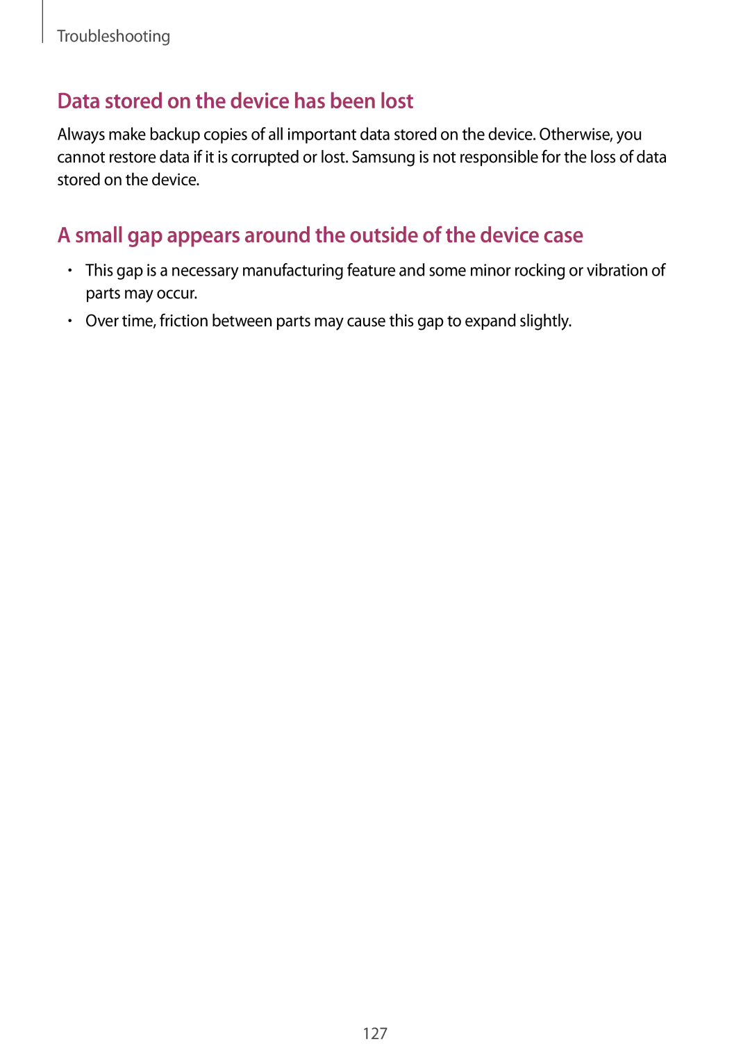 Samsung GT-N8020EAACRO, GT-N8020EAATPH, GT-N8020ZWAVD2, GT-N8020EAATMN manual Data stored on the device has been lost 