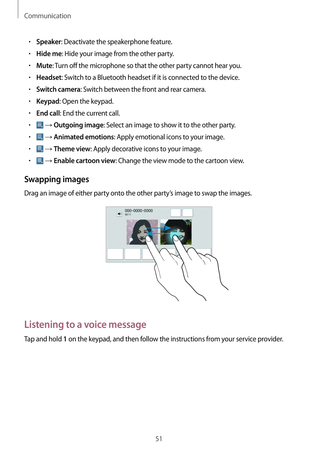 Samsung GT-N8020ZWACOS, GT-N8020EAATPH, GT-N8020ZWAVD2, GT-N8020EAATMN manual Listening to a voice message, Swapping images 