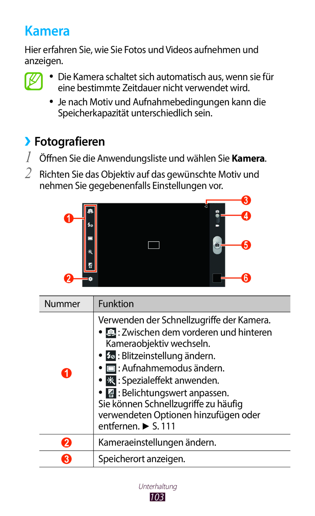 Samsung GT-N8020ZWAVD2, GT-N8020EAATPH, GT-N8020EAATMN, GT-N8020ZWADTM, GT-N8020ZWATPH manual Kamera, ››Fotografieren, 103 