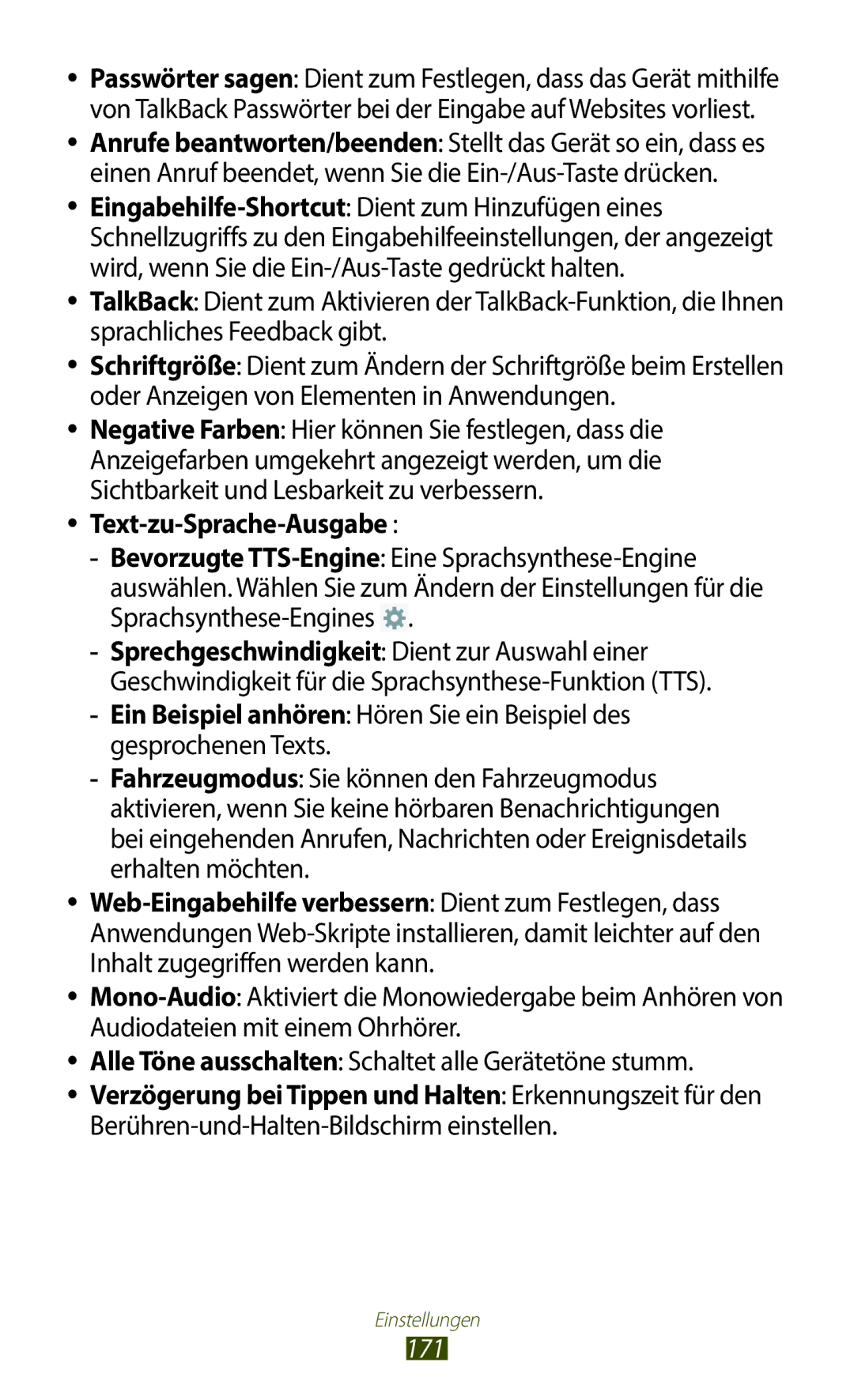 Samsung GT-N8020ZWADTM, GT-N8020EAATPH, GT-N8020ZWAVD2, GT-N8020EAATMN, GT-N8020ZWATPH manual Text-zu-Sprache-Ausgabe, 171 