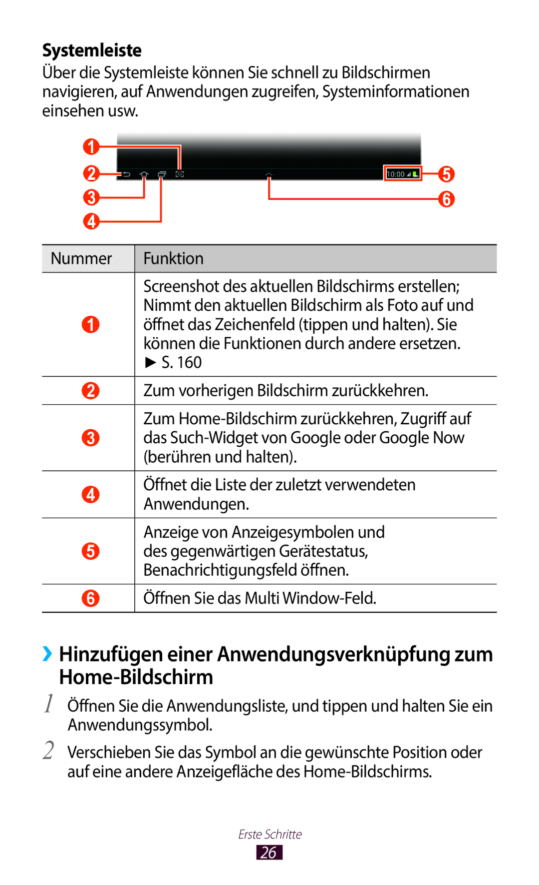 Samsung GT-N8020EAATMN, GT-N8020EAATPH, GT-N8020ZWAVD2 manual Home-Bildschirm, Systemleiste, Öffnen Sie das Multi Window-Feld 