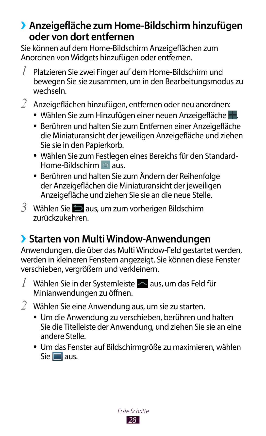 Samsung GT-N8020ZWATPH ››Starten von Multi Window-Anwendungen, Wählen Sie aus, um zum vorherigen Bildschirm zurückzukehren 