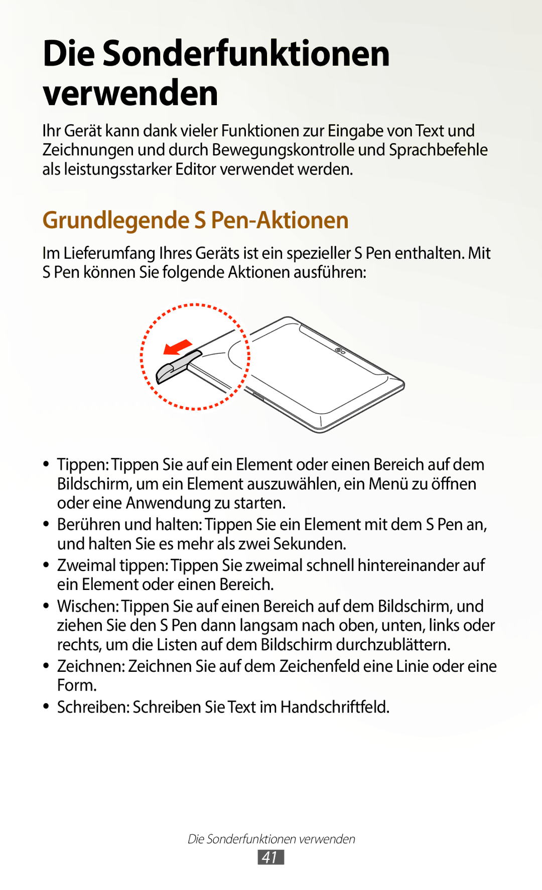 Samsung GT-N8020ZWATCL, GT-N8020EAATPH, GT-N8020ZWAVD2, GT-N8020EAATMN, GT-N8020ZWADTM manual Die Sonderfunktionen verwenden 