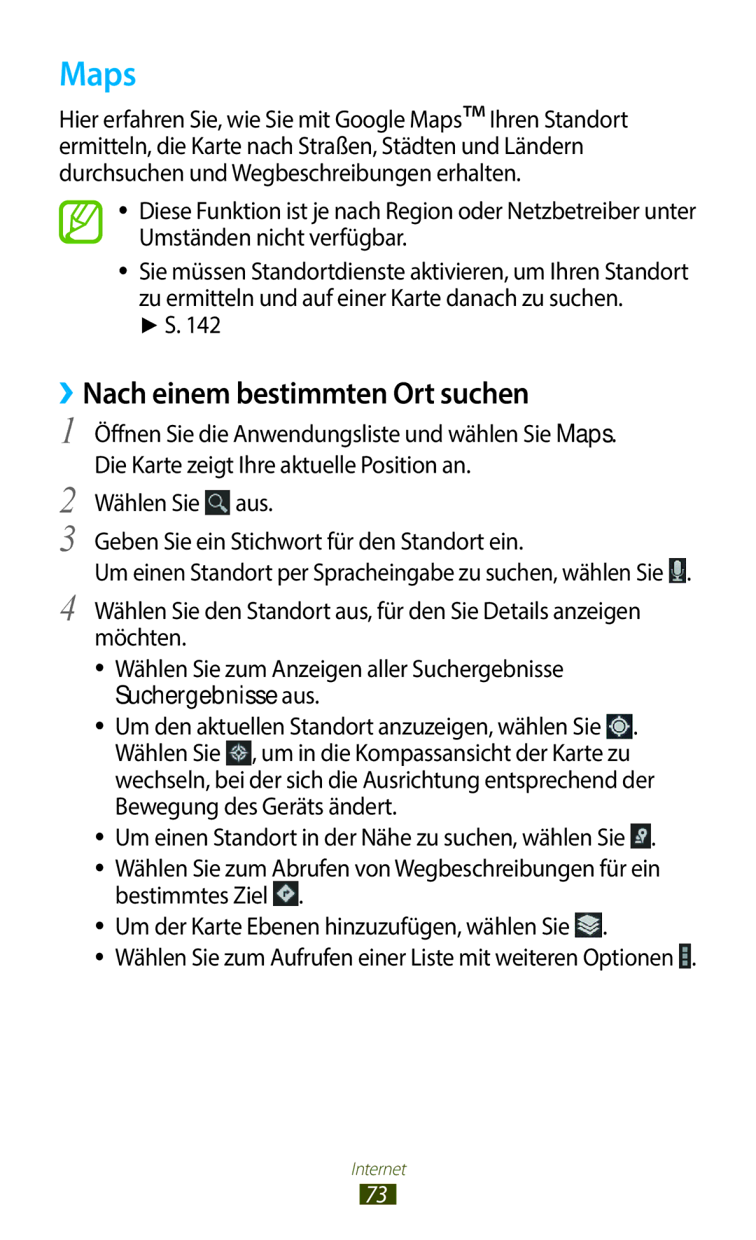 Samsung GT-N8020ZWAVD2, GT-N8020EAATPH, GT-N8020EAATMN, GT-N8020ZWADTM manual Maps, ››Nach einem bestimmten Ort suchen 