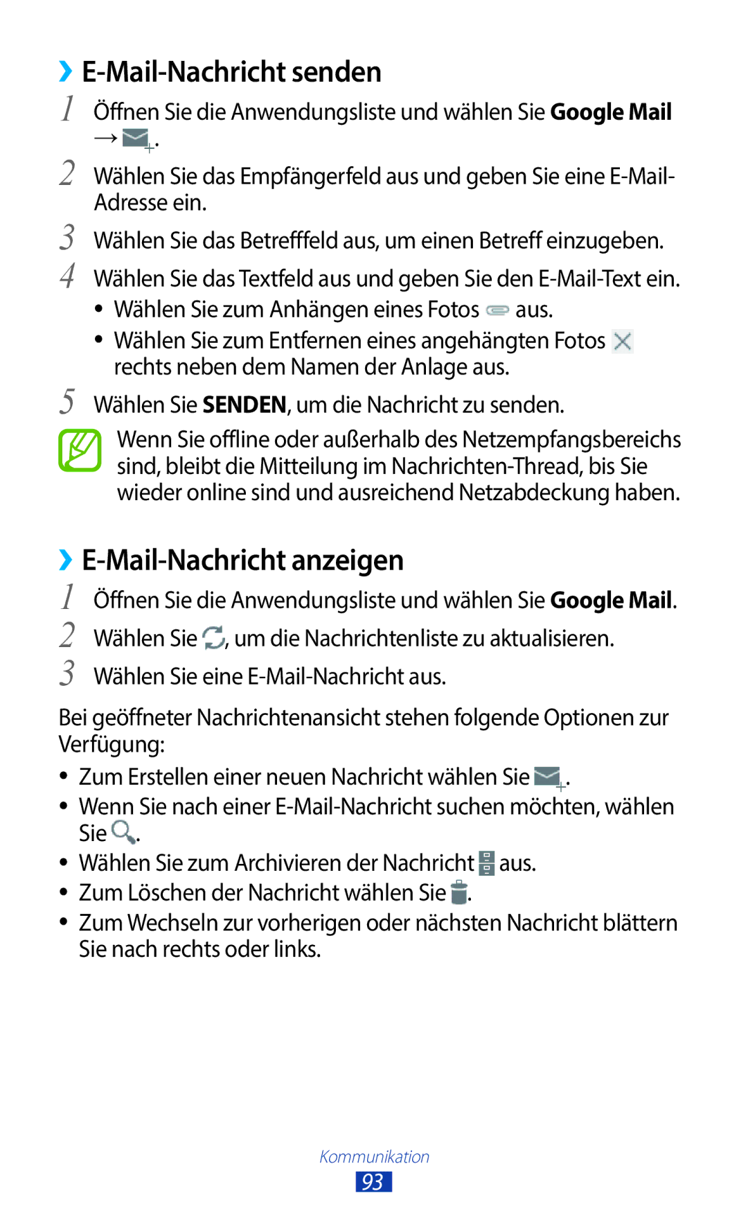 Samsung GT-N8020ZWADTM ››E-Mail-Nachricht senden, Mail-Nachricht anzeigen, Wählen Sie SENDEN, um die Nachricht zu senden 