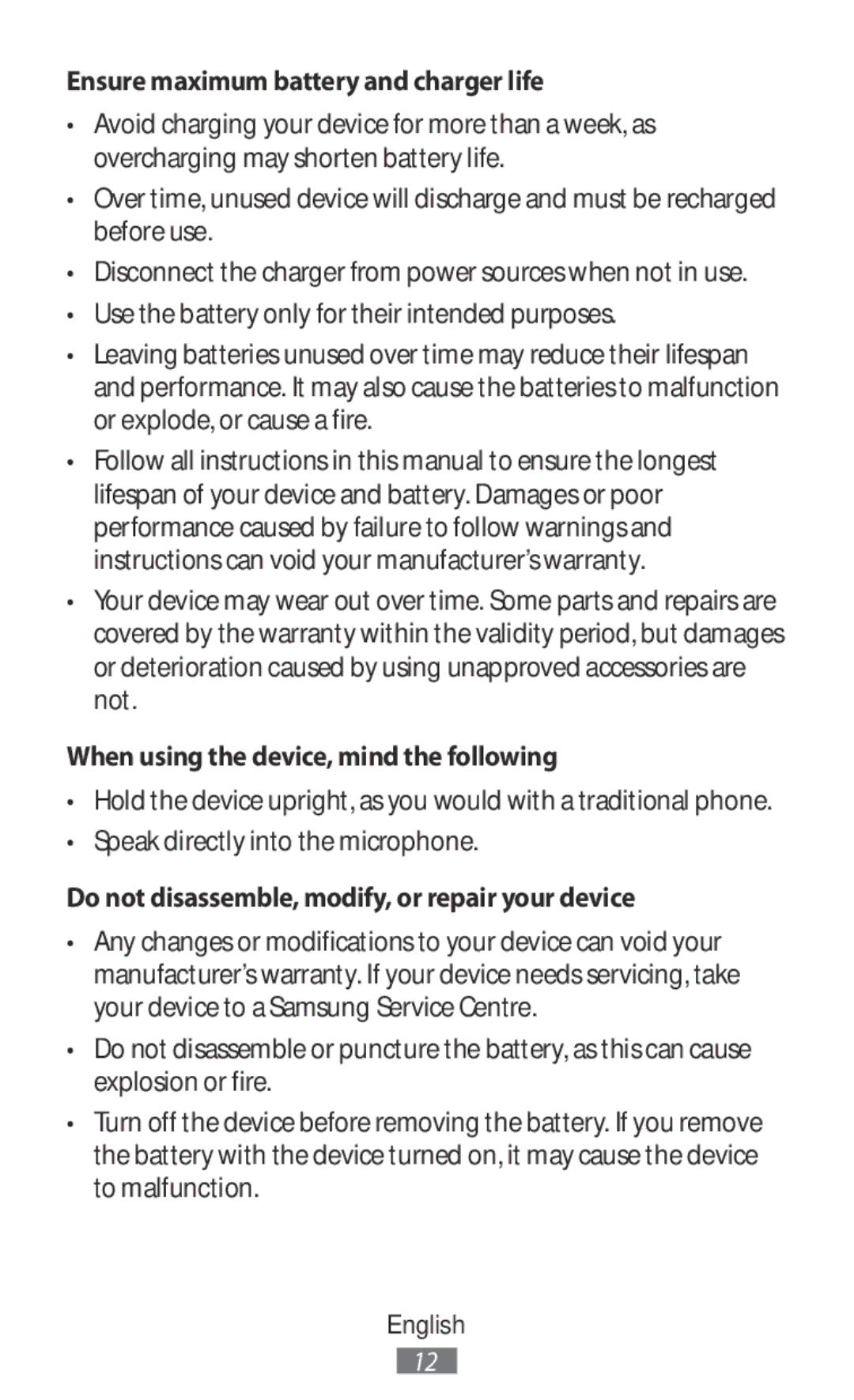 Samsung GT-N8020EAATMN, GT-N8020EAATPH Ensure maximum battery and charger life, When using the device, mind the following 