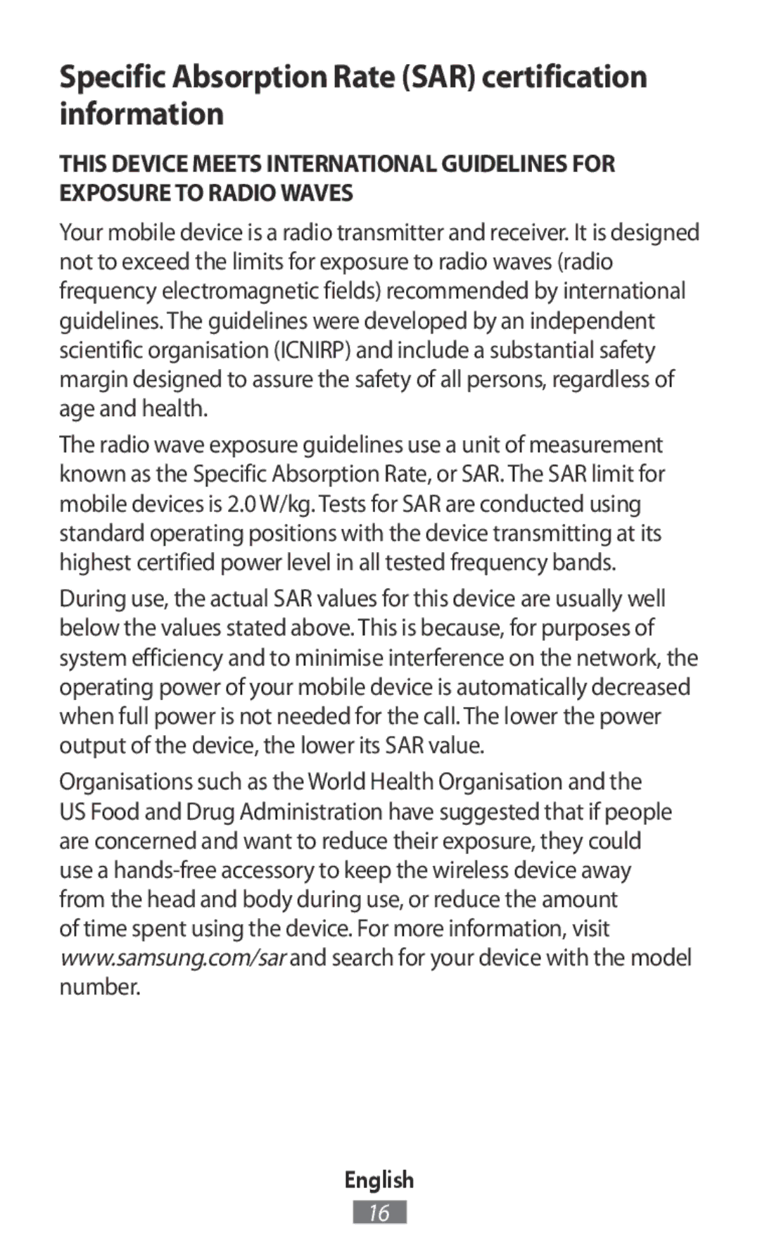 Samsung SM-T110XDWADBT, GT-N8020EAATPH, SM-T2110MKATPL manual Specific Absorption Rate SAR certification information 