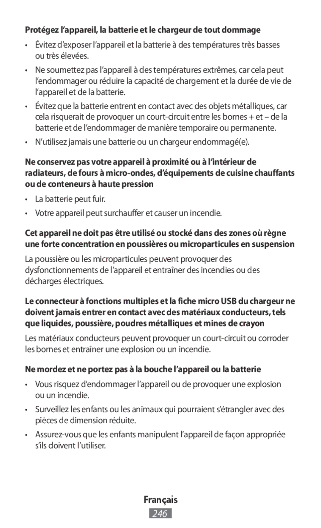 Samsung SM-T2110GRASER, GT-N8020EAATPH, SM-T2110MKATPL manual ’utilisez jamais une batterie ou un chargeur endommagée 