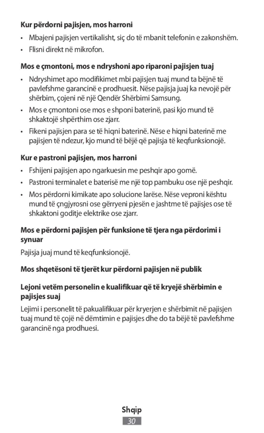 Samsung SM-T111NYKADBT Kur përdorni pajisjen, mos harroni, Flisni direkt në mikrofon, Kur e pastroni pajisjen, mos harroni 