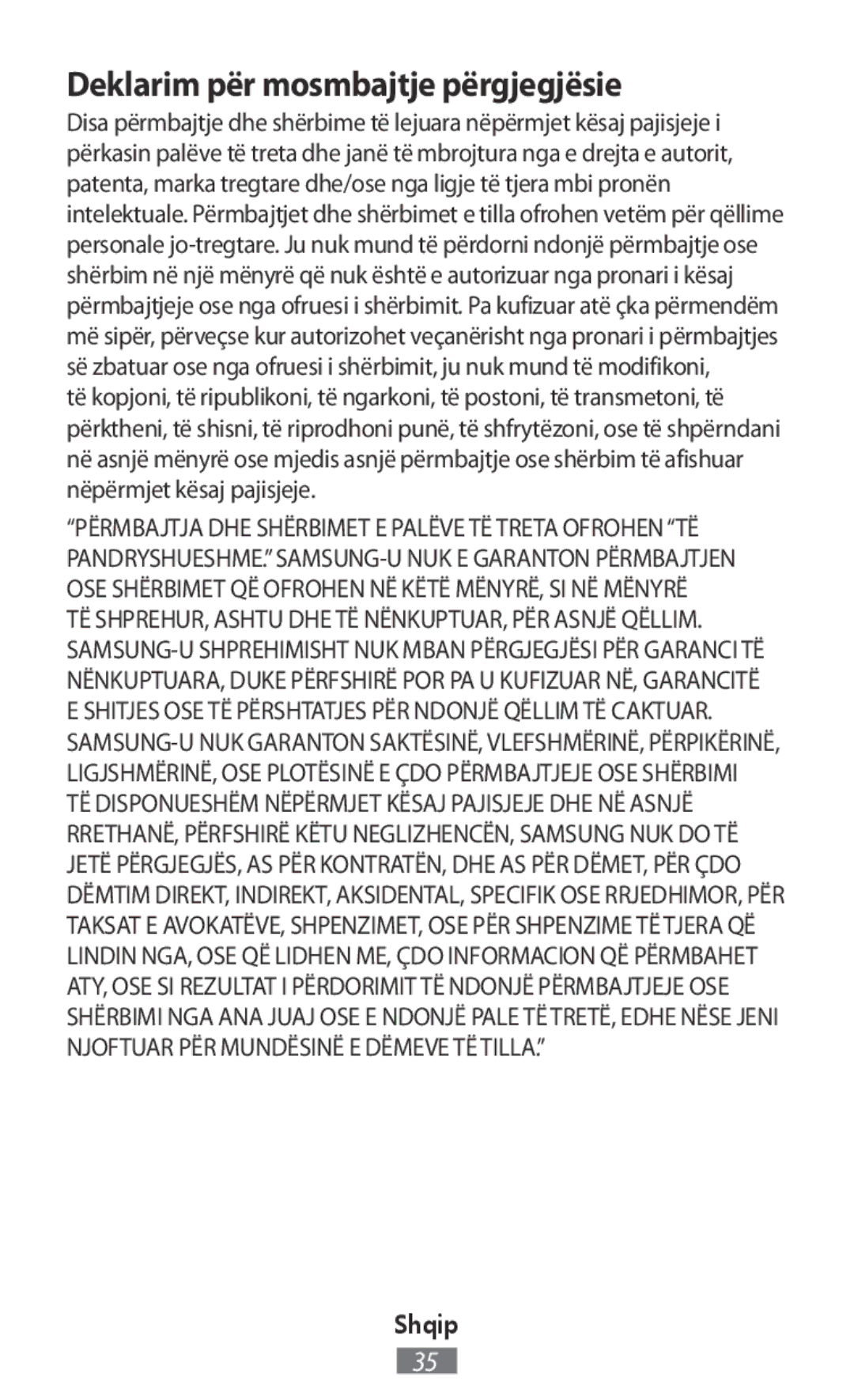 Samsung GT-N8020EAAXEF, GT-N8020EAATPH, SM-T2110MKATPL, SM-T2110MKAATO, SM-T110NYKATPH Deklarim për mosmbajtje përgjegjësie 