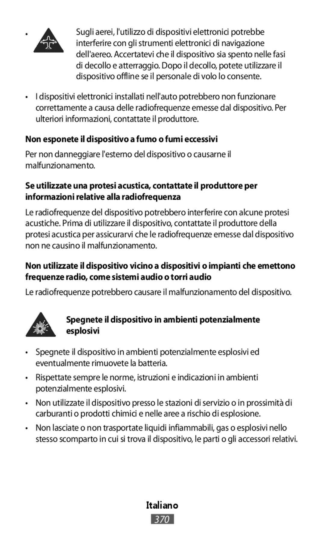 Samsung SM-T2110ZWAORX, GT-N8020EAATPH, SM-T2110MKATPL manual Sugli aerei, lutilizzo di dispositivi elettronici potrebbe 