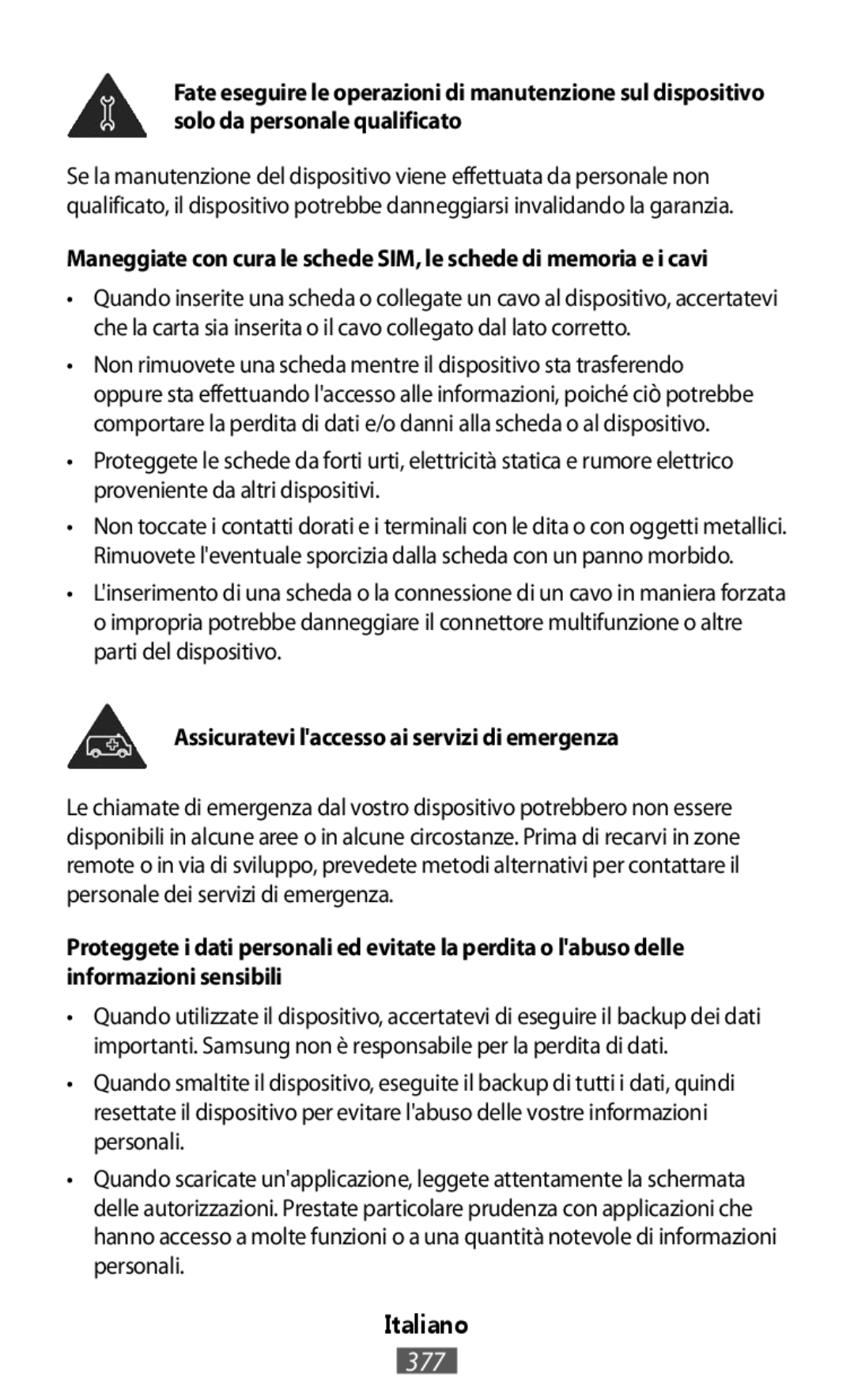 Samsung SM-T110NLYAXEZ, GT-N8020EAATPH, SM-T2110MKATPL, SM-T2110MKAATO manual Assicuratevi laccesso ai servizi di emergenza 