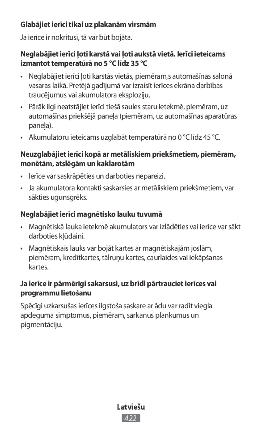 Samsung SM-G870FTSAATO manual Glabājiet ierīci tikai uz plakanām virsmām, Ja ierīce ir nokritusi, tā var būt bojāta 