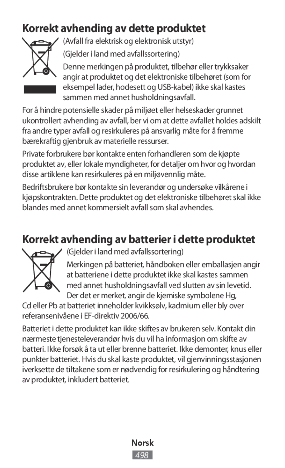 Samsung SM-T110NYKASER, GT-N8020EAATPH manual Korrekt avhending av dette produktet, Gjelder i land med avfallssortering 