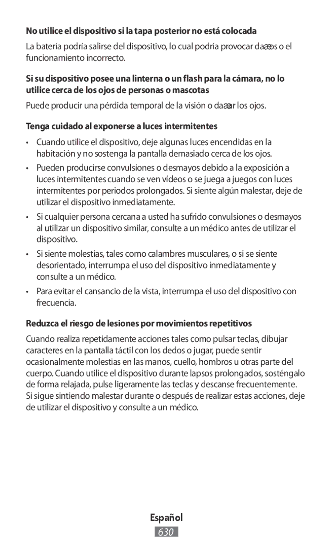 Samsung SM-T110NBGAXEZ, GT-N8020EAATPH, SM-T2110MKATPL, SM-T2110MKAATO manual Tenga cuidado al exponerse a luces intermitentes 