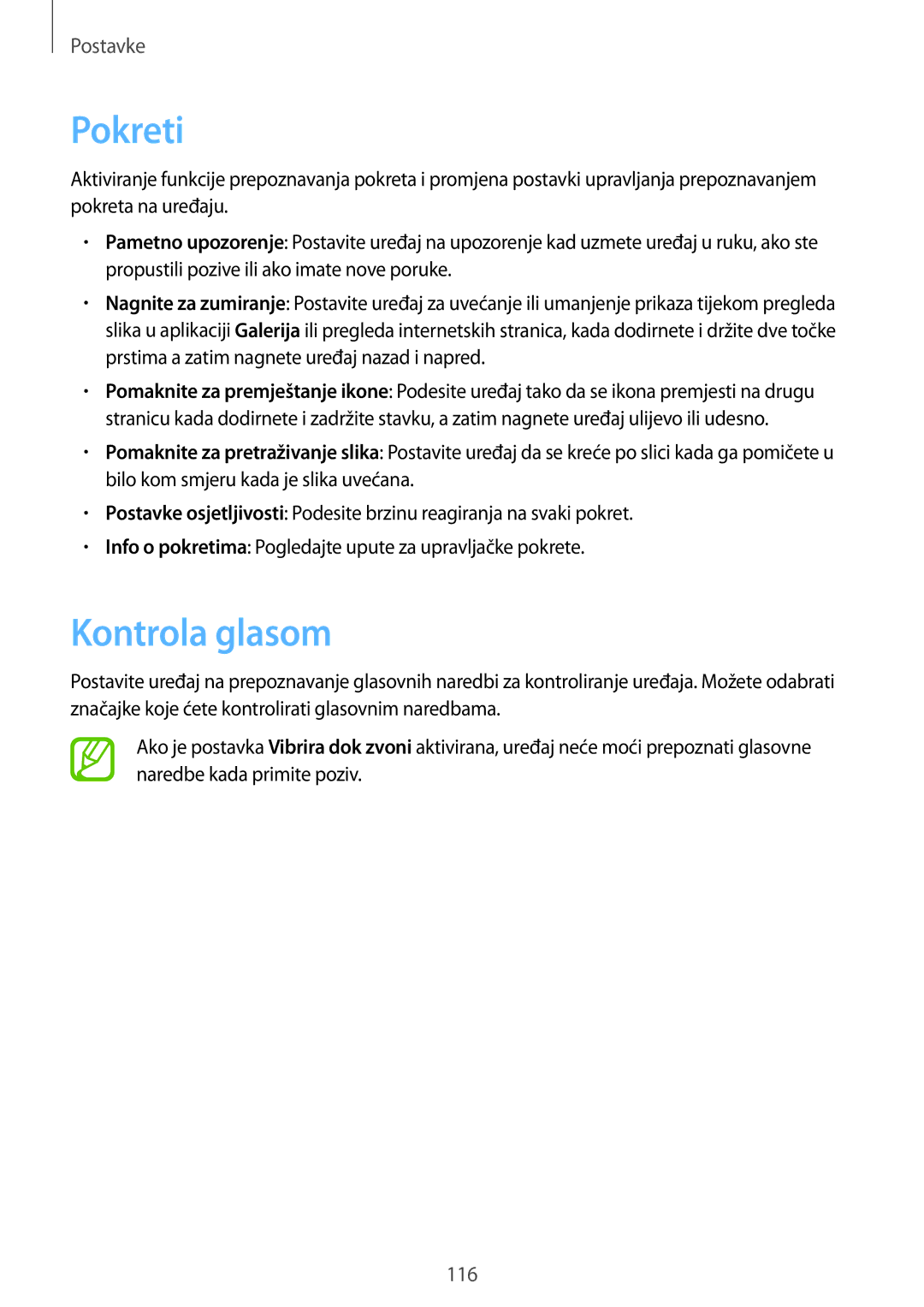 Samsung GT-N8020EAAVIP, GT-N8020EAACRO manual Pokreti, Kontrola glasom 