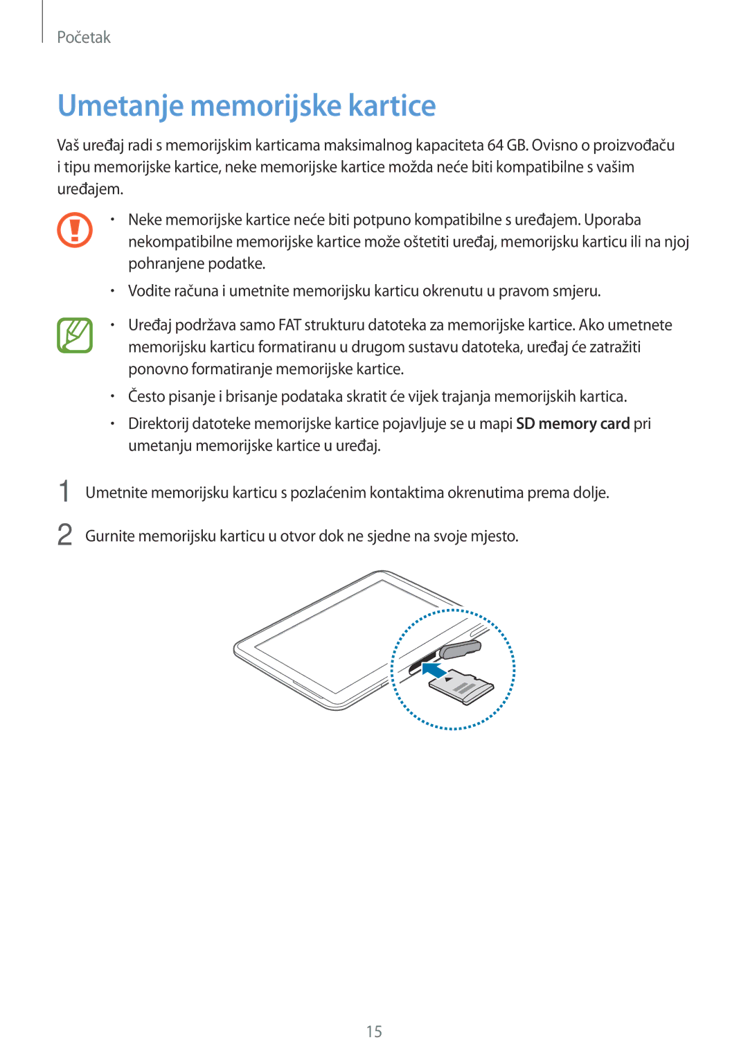 Samsung GT-N8020EAACRO, GT-N8020EAAVIP manual Umetanje memorijske kartice 