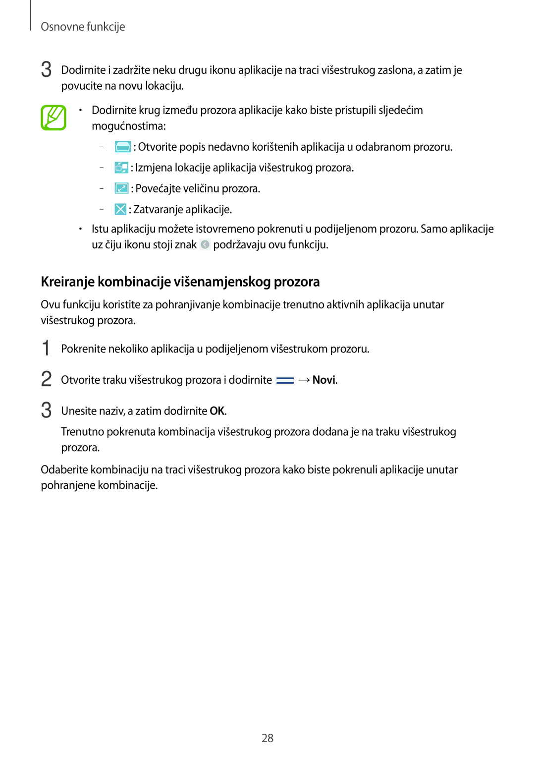 Samsung GT-N8020EAAVIP, GT-N8020EAACRO manual Kreiranje kombinacije višenamjenskog prozora 