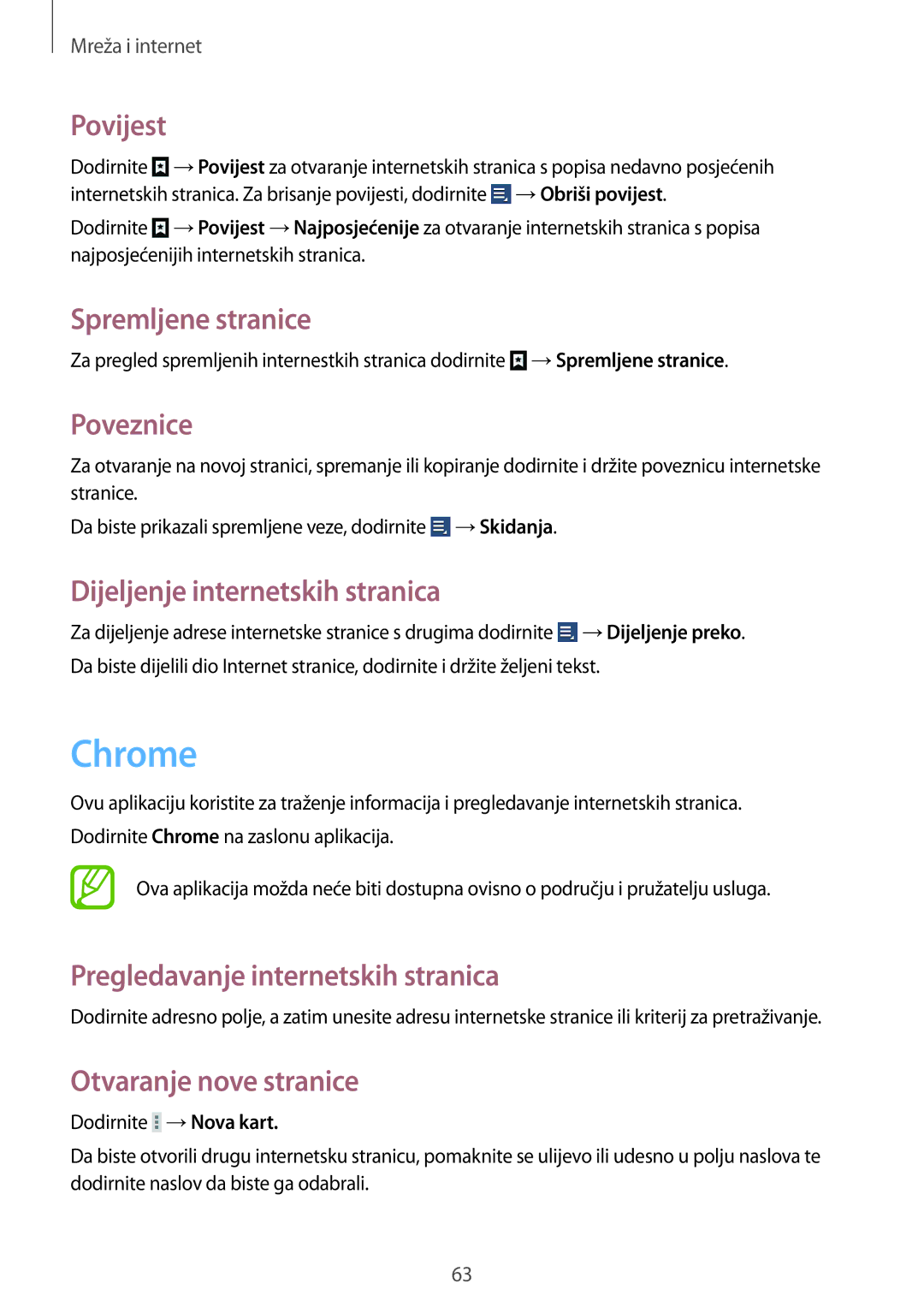 Samsung GT-N8020EAACRO, GT-N8020EAAVIP Chrome, Povijest, Spremljene stranice, Poveznice, Dijeljenje internetskih stranica 